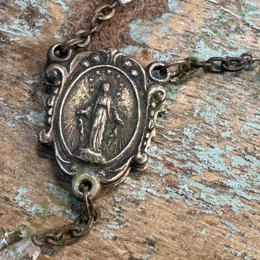 Vintage French Unbreakable Rosary with B.V.C. Glass Beads and Ebony Wood - Perfect for Prayer, Meditation, and Catholic Devotional Use