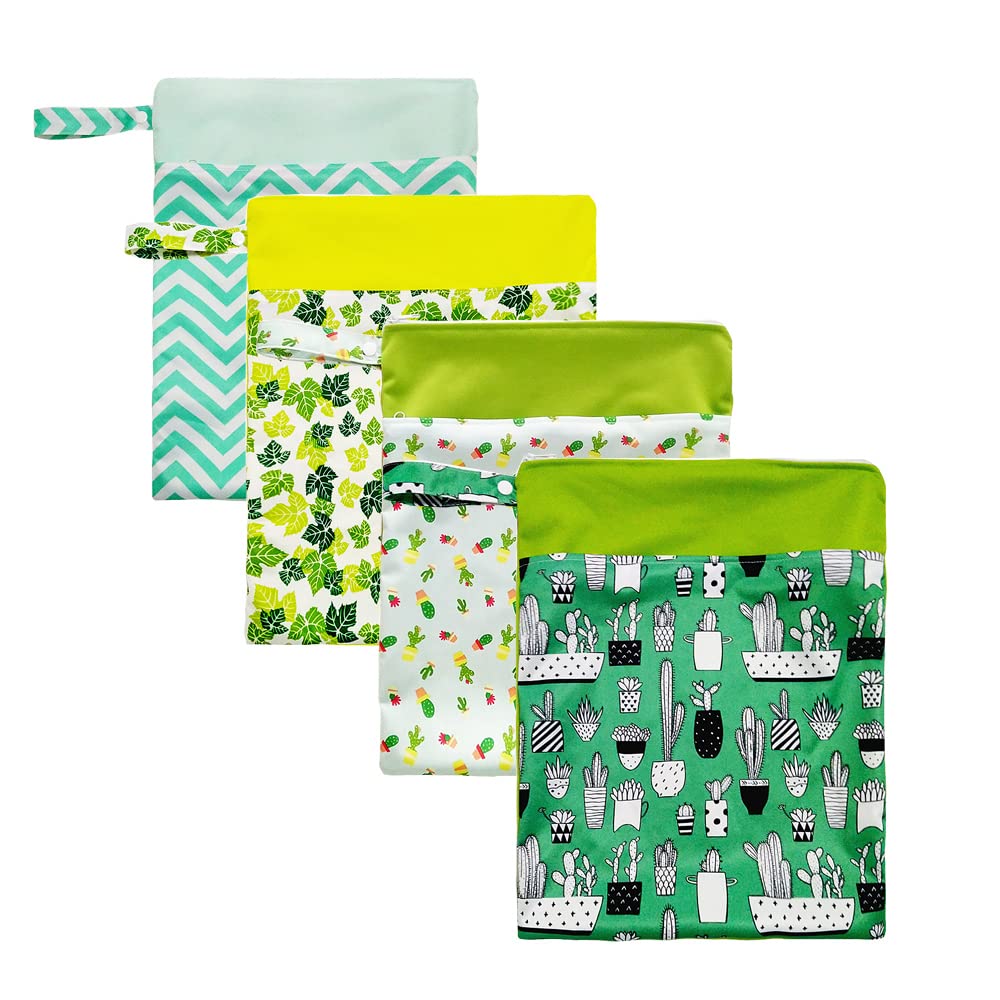 Waterproof Wet Dry Bags for Baby Cloth Diapers - 4 Pack Reusable Travel Storage Bags for Gym, Pool, Daycare & Soiled Baby Items - Perfect for Swim Lessons, Beach Trips & Diaper Changes