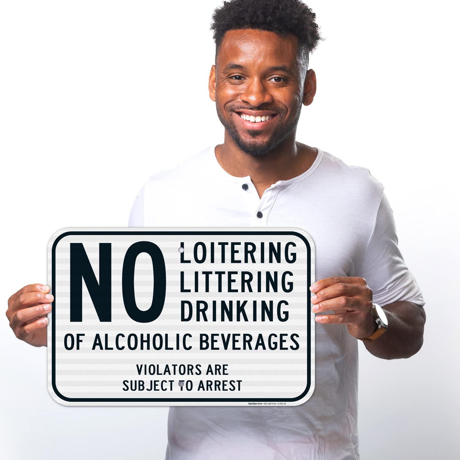 No Loitering No Littering No Drinking of Alcoholic Beverages Sign - 12x18 Inches, 3M EGP Reflective .063 Aluminum, Fade Resistant, Durable for Indoor & Outdoor Use - Easy Mounting, Made in USA - Perfect for Businesses, Parks, and Public Areas