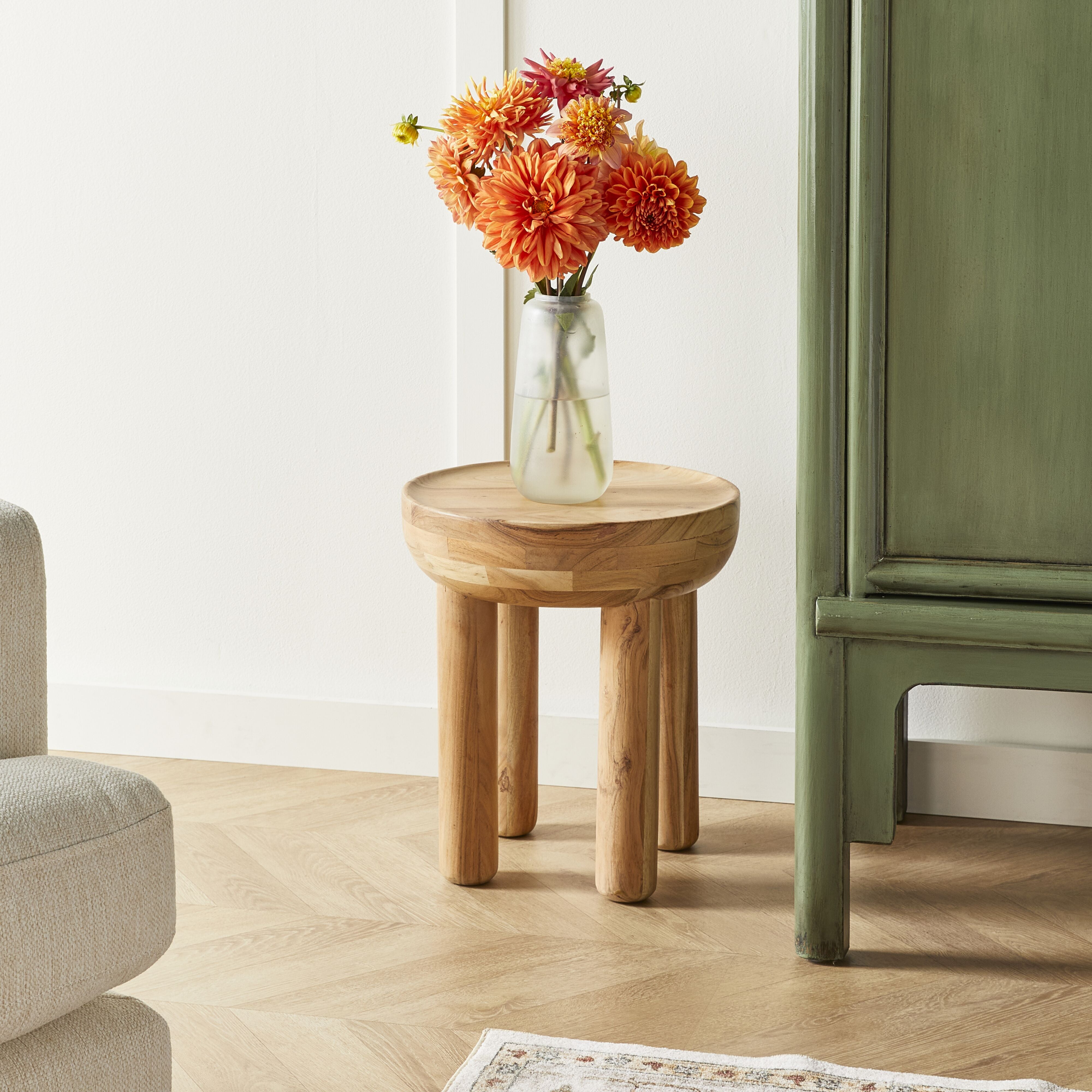 Amara Modern Cylinder Leg Side Table - Small End Table for Living Room, Bedroom, or Office - Nightstand with Sturdy Metal Base & Round Top