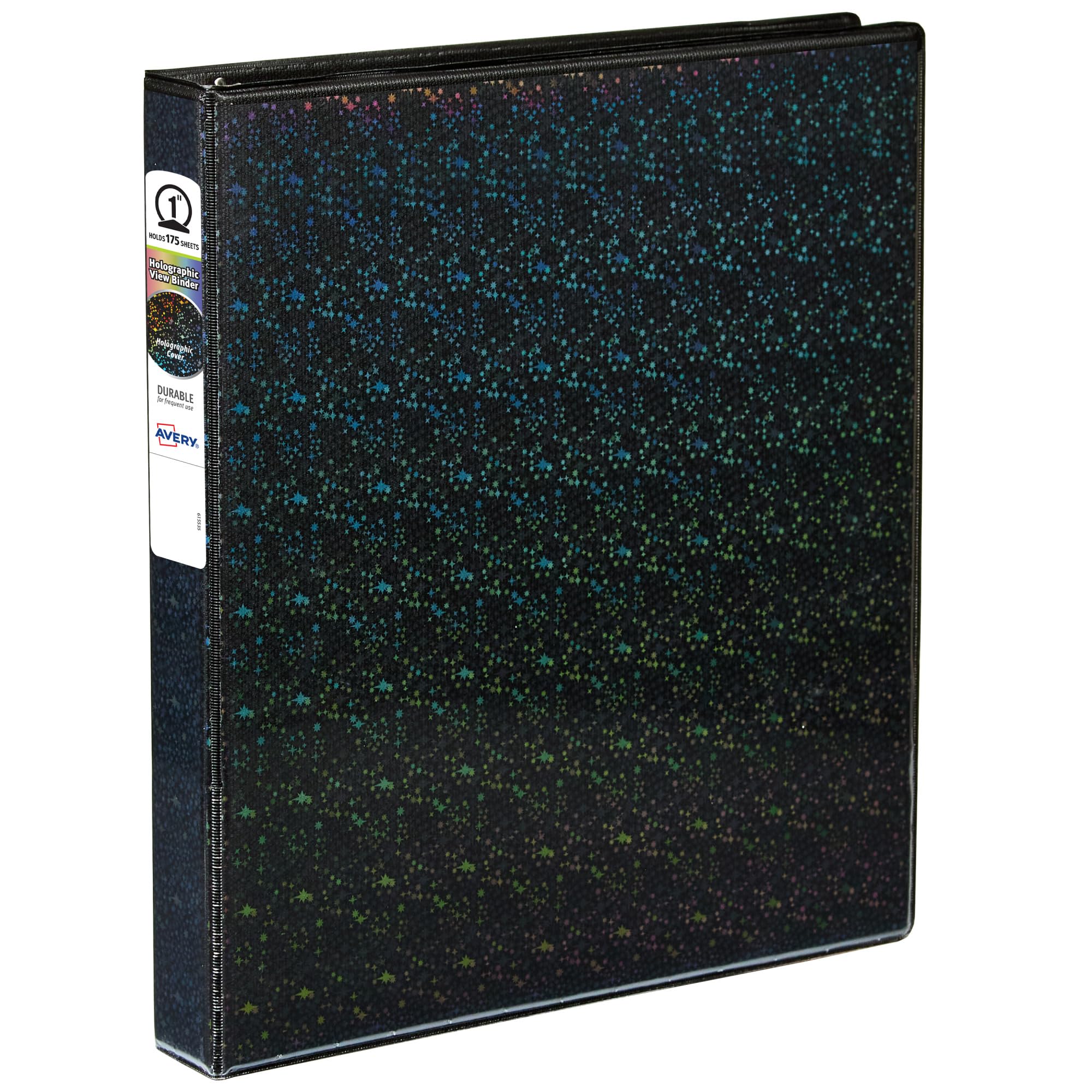 Avery Luxe Collection Durable Holographic 3-Ring Binder - 1 Inch Round Rings, Customizable View Cover, Holographic Black (03225) - Perfect for School, Office & Home Organization