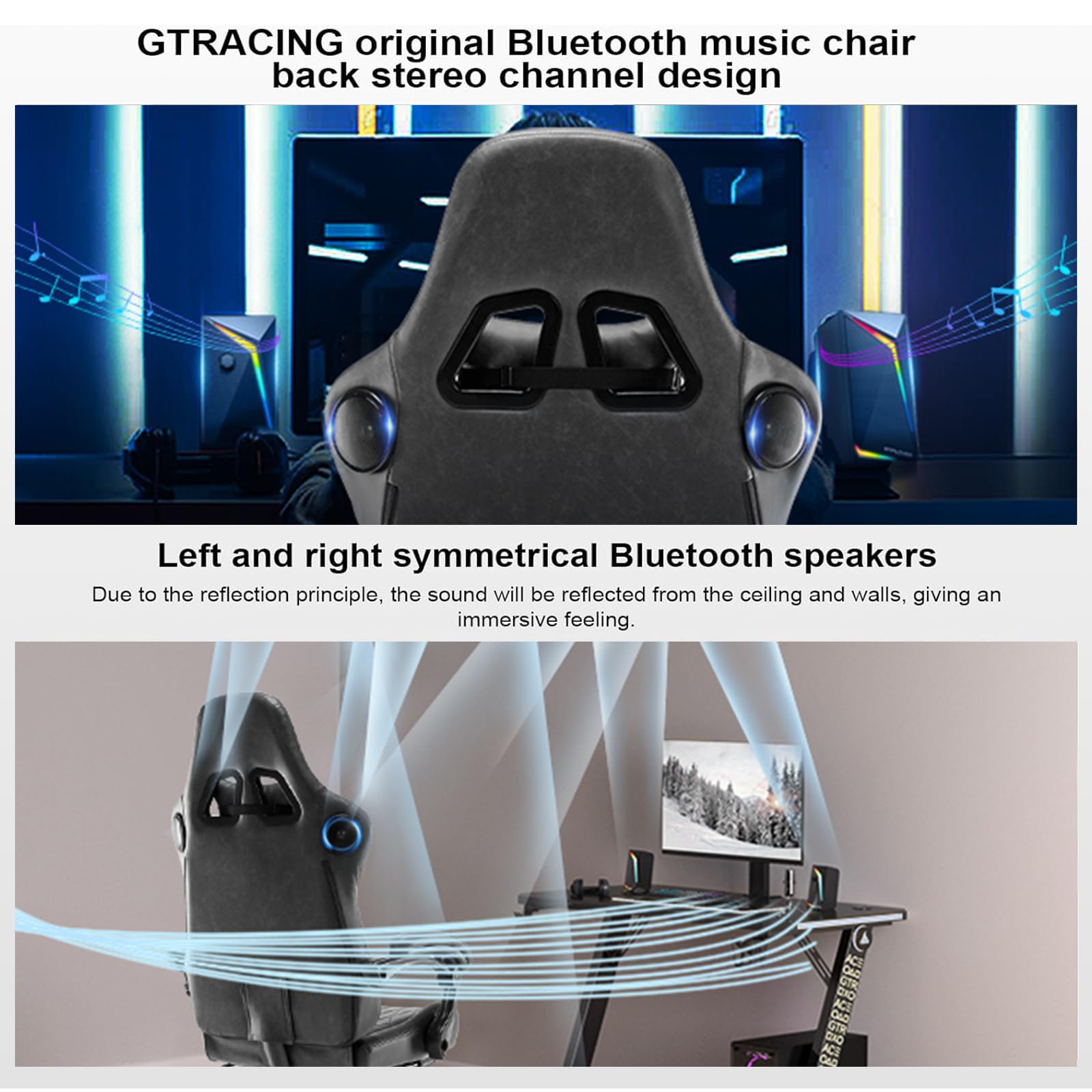 GTRacing GTPLAYER Ergonomic Gaming Chair with Bluetooth Speakers, Footrest & Reclining Function - High Back Computer Chair with Linkage Armrests for Adults (Light Brown) - Perfect for PC Gaming, Office Work & Home Entertainment