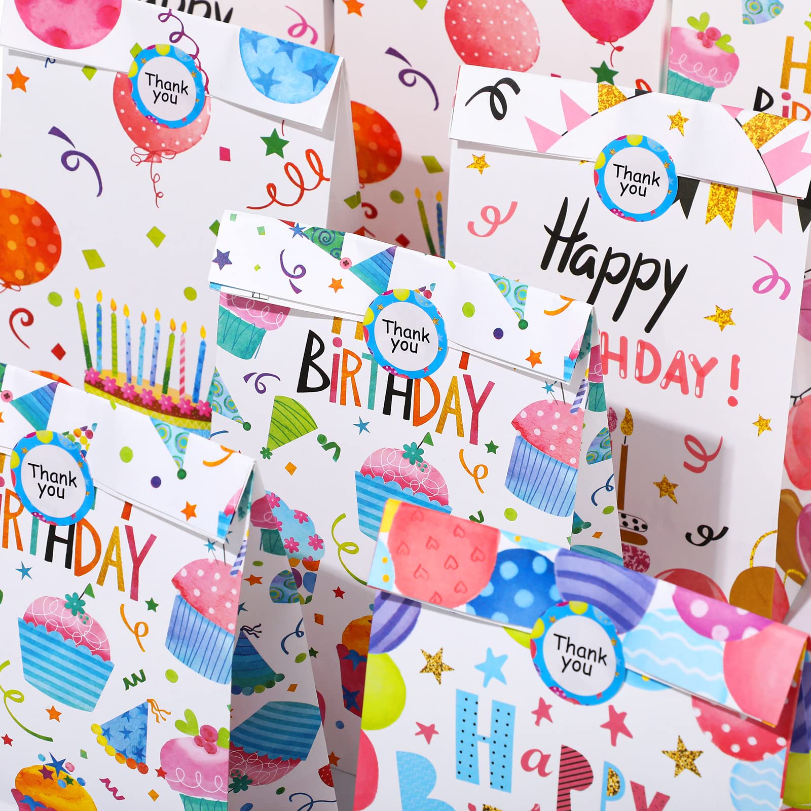 24-Piece Birthday Party Favor Gift Bags with Seal Stickers - Bulk Goodie Bags for Candy, Treats & Small Gifts - Perfect for Birthday Parties, Baby Showers & School Events