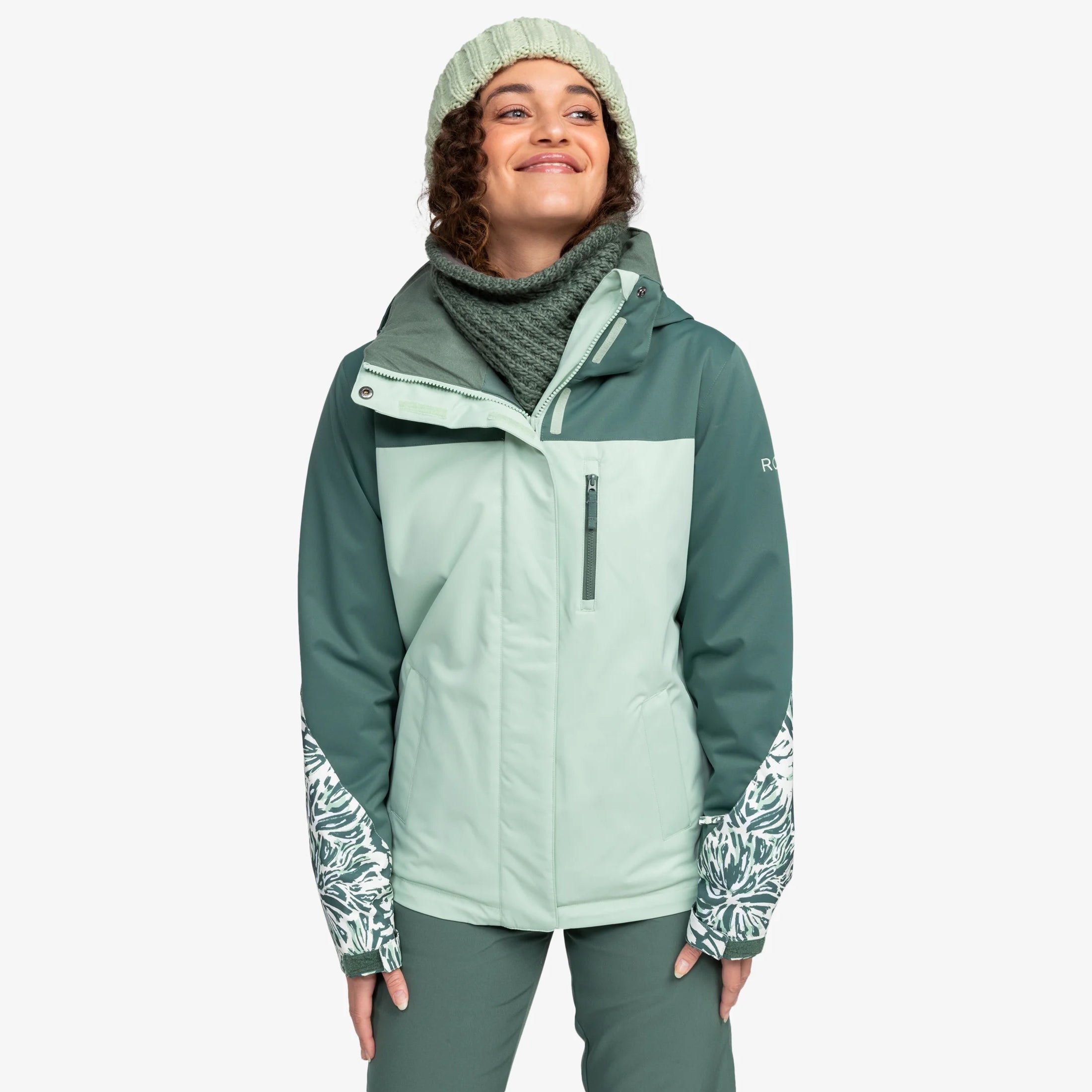 Roxy Jetty Block Verde Print Snow Jacket for Women - Waterproof Winter Coat for Skiing, Snowboarding & Outdoor Adventures
