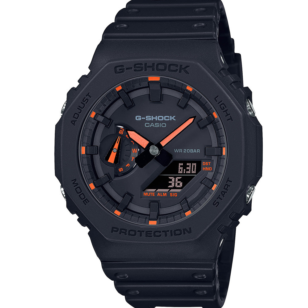 G Shock GA2100 1A4 Neon Accent Series 'CasiOak' Digital Analog Watch - Stylish & Durable for Outdoor Sports & Everyday Wear