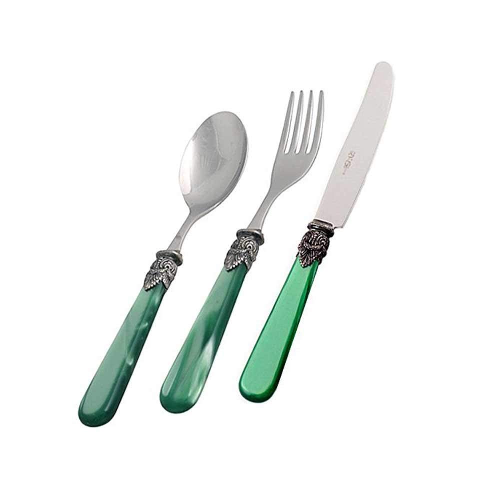 Premium EME Napoleon 3-Piece Stainless Steel Dessert Cutlery Set - Fork, Spoon & Knife (Green, 12-Pack) - Elegant Flatware for Dinner Parties, Weddings & Fine Dining