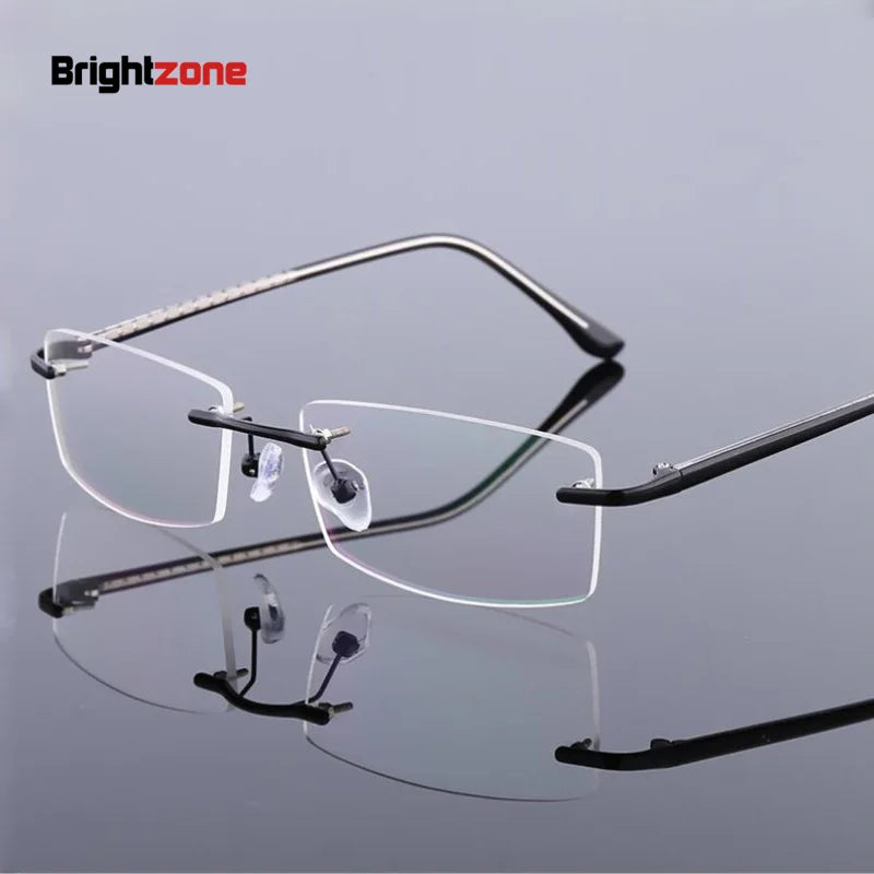 Brightzone Unisex Rimless Square Titanium Alloy Eyeglasses 71866 - Lightweight & Durable Glasses for Men & Women - Perfect for Reading, Work & Everyday Use