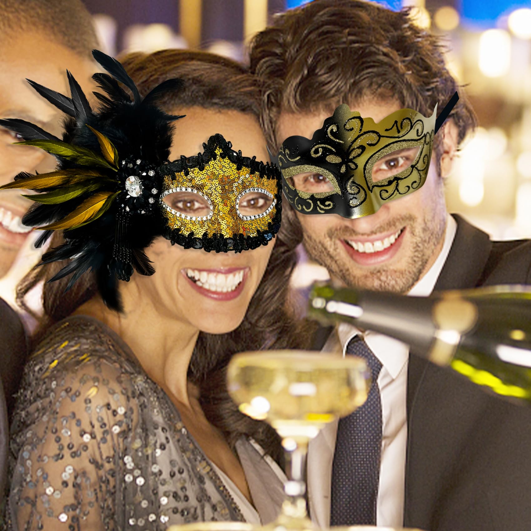 2025 New Feather Masquerade Mask for Women & Men - Elegant Couple Costume Accessory for Halloween, Masquerade Balls, and Themed Parties