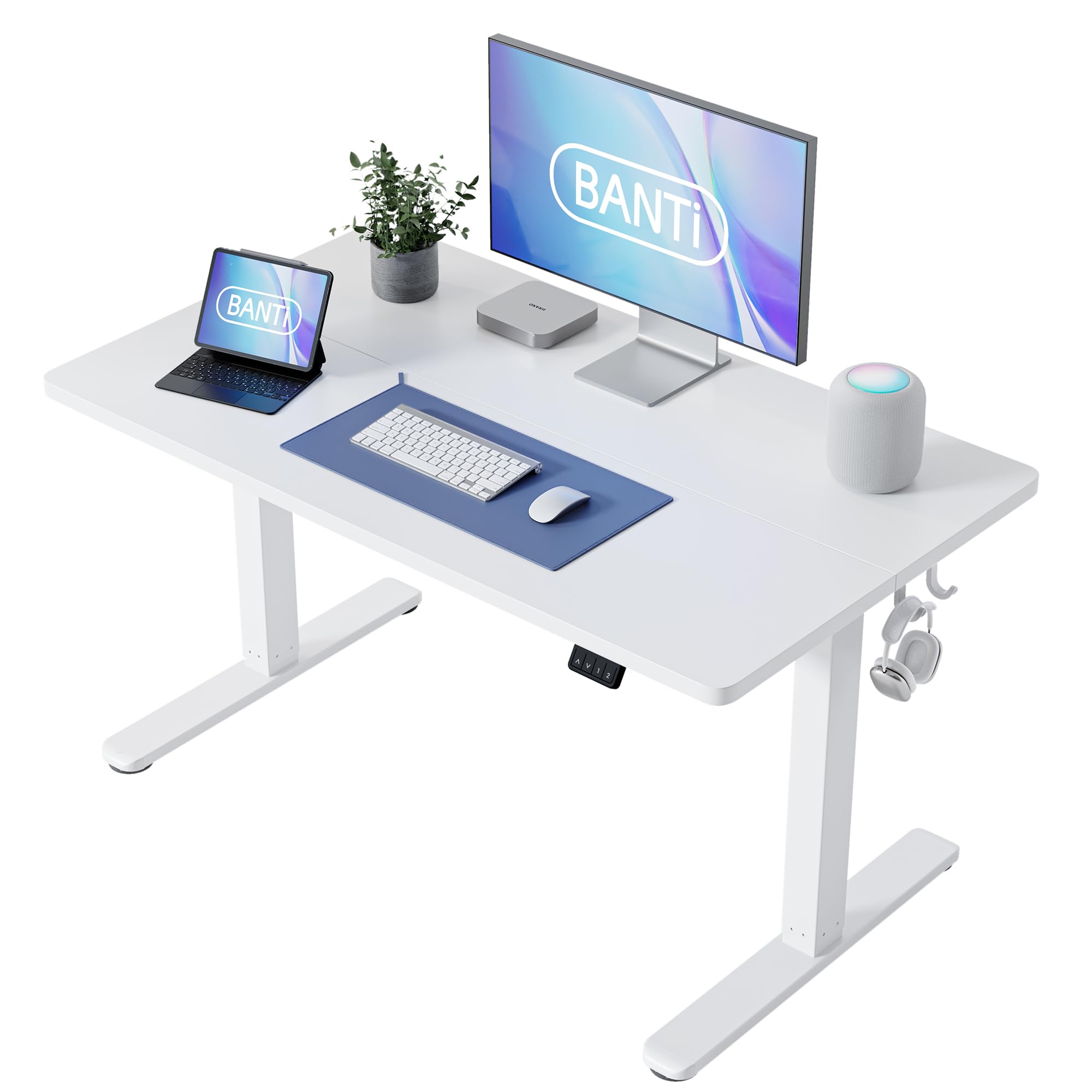 BANTI 40 Inch Electric Standing Desk - Height Adjustable Sit Stand Home Office Desk with Splice Board, White | Ergonomic Workstation for Home Office, Gaming & Study (40