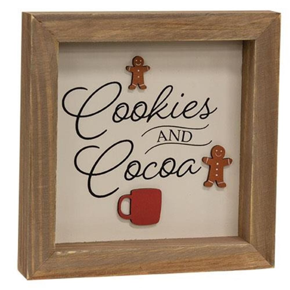 Cookies & Cocoa Dimensional Framed Wall Sign - Rustic Farmhouse Decor for Kitchen, Living Room & Holiday Display