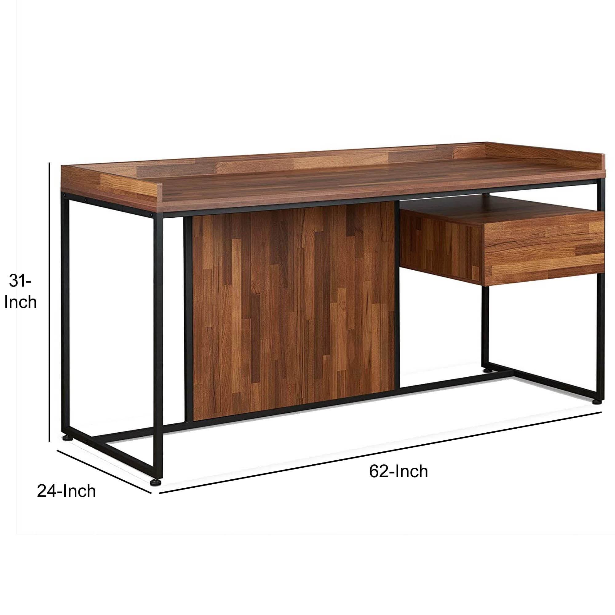 Benjara Wooden Top Desk with Rectangular Metal Frame - Brown and Black Home Office Desk for Small Spaces | Modern Writing Desk for Study, Work, and Home Office