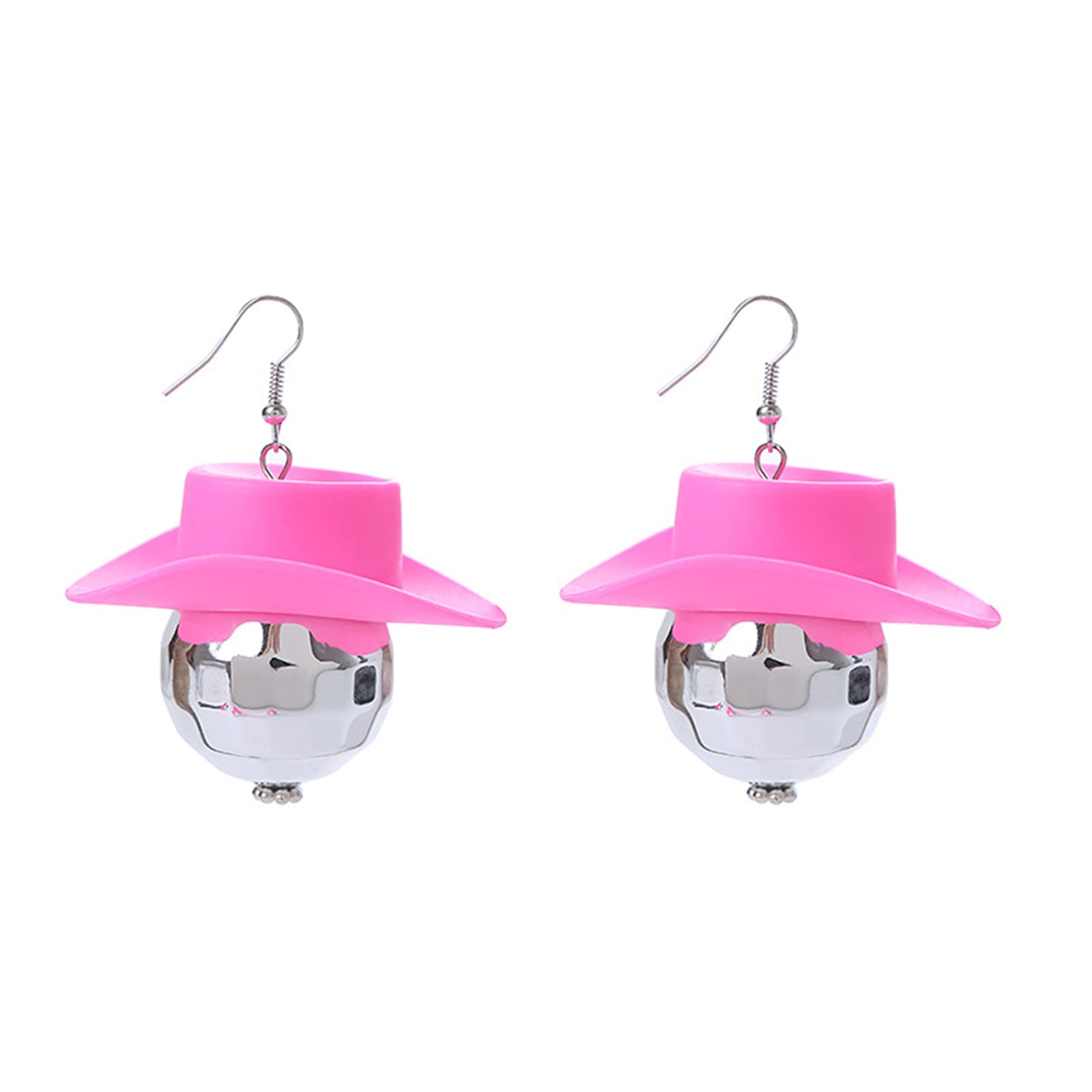 Sparkly Disco Ball Cowgirl Earrings for Women - Mini Western Cowboy Hat Dangle Earrings with Pink Rhinestones | 60s 70s Retro Party Accessories for Disco Nights, Country Concerts & Cowgirl Costumes