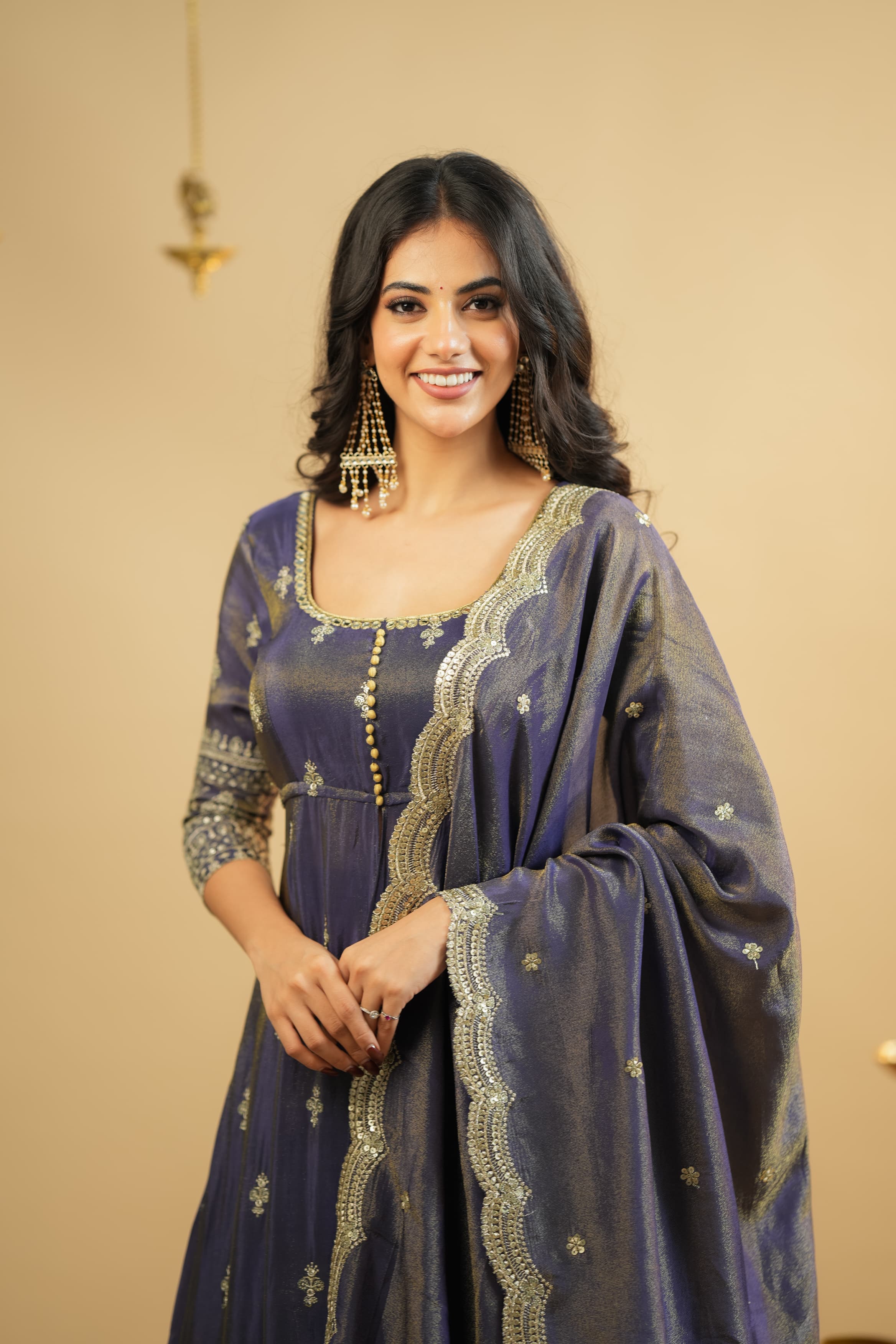 Premium Swastik Embroidered Anarkali Dress with Skirt Set - Elegant Indian Ethnic Wear for Festivals, Weddings & Special Occasions