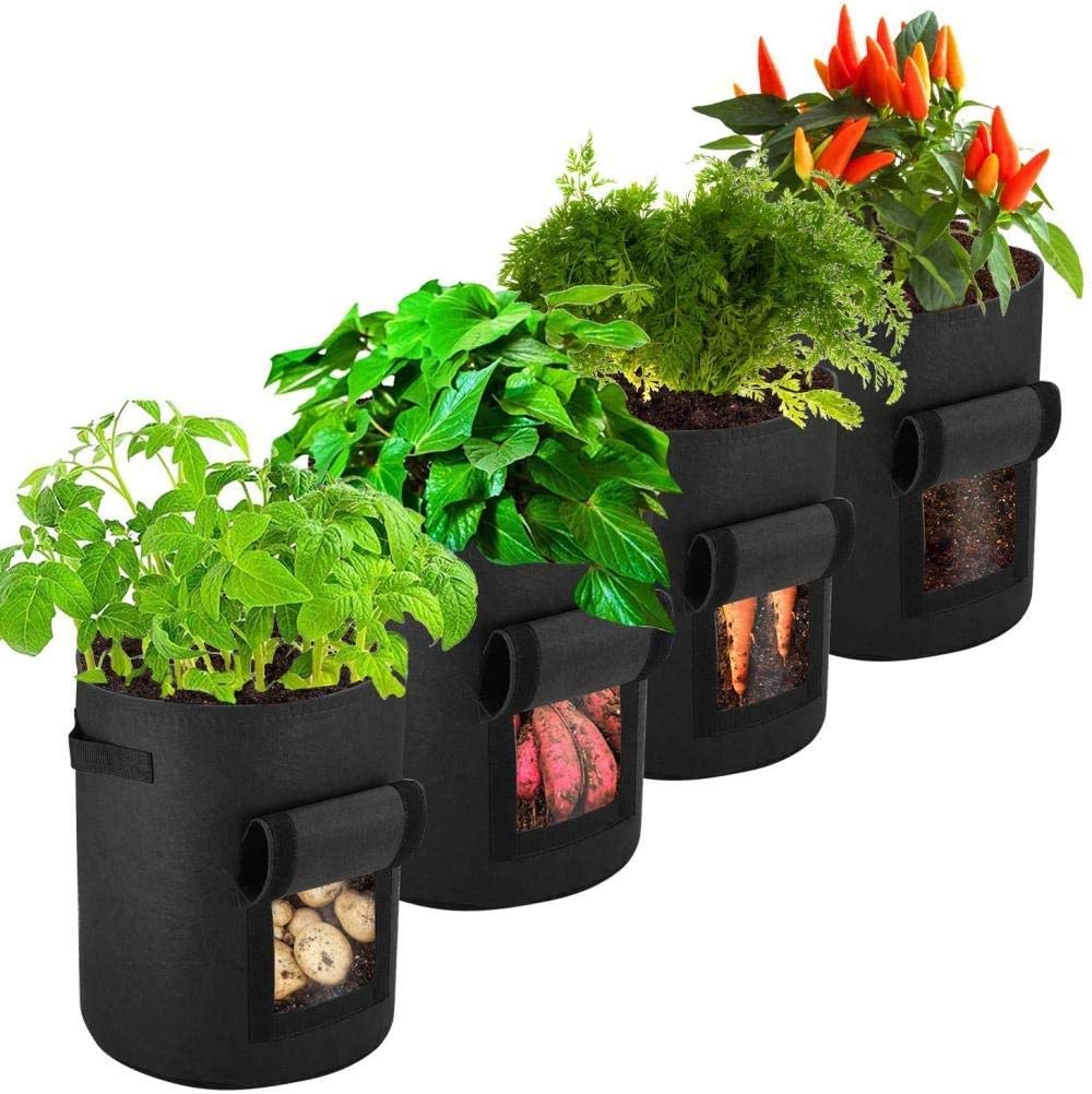 **10 Gallon Potato Planting Bags (4-Pack) – Non-Woven Fabric Grow Bags for Potatoes, Tomatoes, Sweet Carrots – Durable & Breathable – Ideal for Home Gardening, Balcony & Patio Planting (Black)**