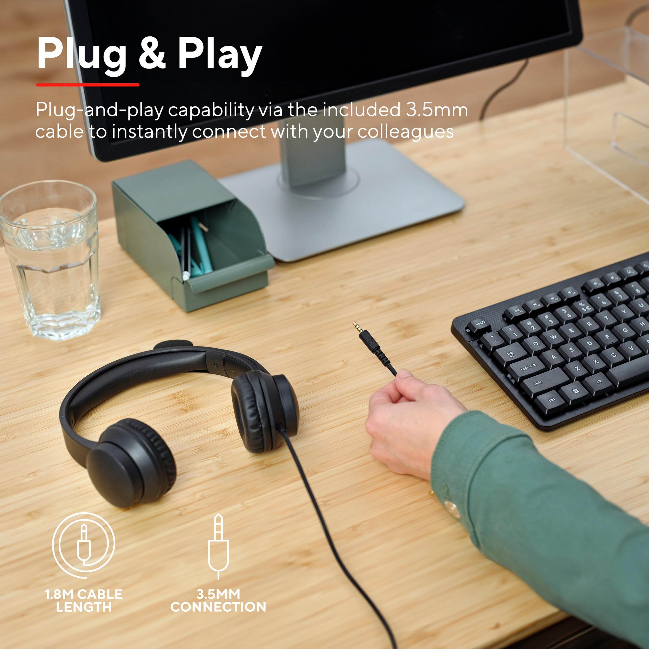 Trust Ayda Lightweight On-Ear Wired Headphones with Microphone - 3.5mm PC Headset, Adjustable Headband & 1.8m Cable for Computer, Laptop, Desktop, Mac | Perfect for Home Office, Zoom Meetings, Teams Calls & Online Classes (Black)