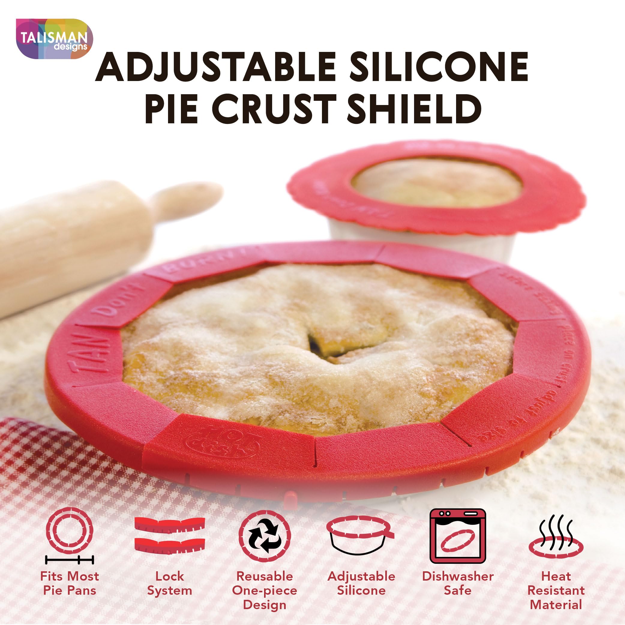 Talisman Designs Adjustable Silicone Pie Crust Shield Protector Cover - 8 to 11.5 Inch Baking Accessory for Perfect Pie Edges | Ideal for Thanksgiving, Christmas Baking & Homemade Desserts | Set of 1