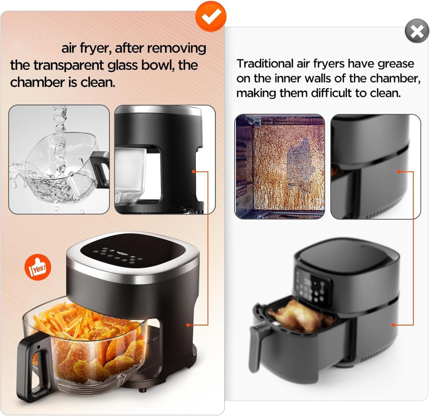6-in-1 Multi-Function Glass Air Fryer with 4.5 QT Capacity - Air Fry, Roast, Reheat, Dehydrate, Bake & Air Crisp Technology | Nonstick & Dishwasher Safe Basket | 97% Less Oil | Digital Timer & Temperature Control | Perfect for Healthy Cooking, Meal Prep & Quick Family Dinners