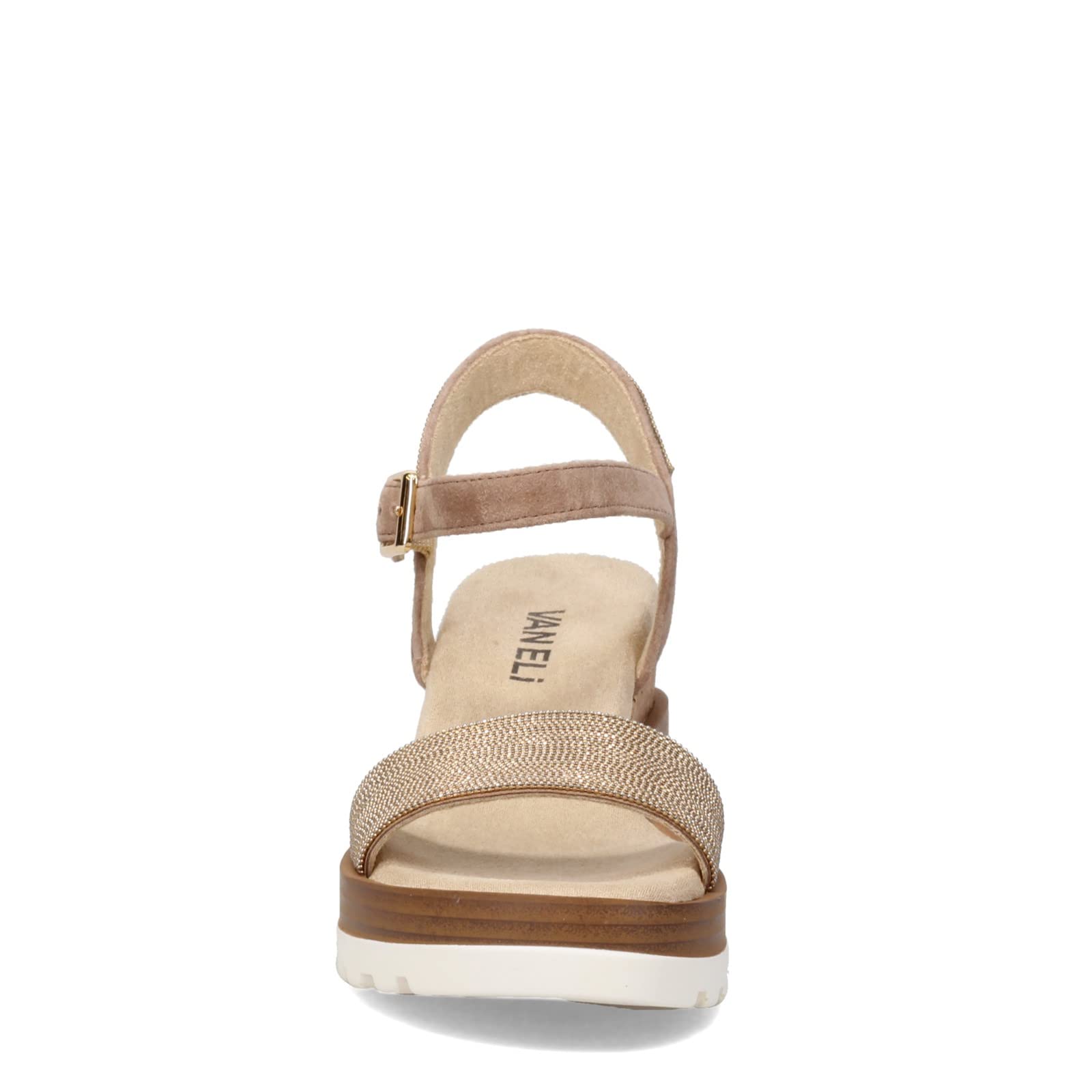 VANELi Women's Cedra Metallic Rhinestone Casual Sandals - Mid Heel 2-3 Inch Brown Shoes for Summer Beach, Party & Wedding Occasions