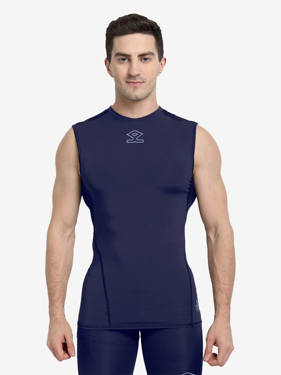 Shrey Intense Compression Sleeveless Top for Women - Navy Blue Workout Shirt - Gym, Running & Yoga Performance Apparel