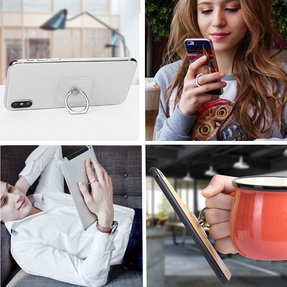 VOVIGGOL 5 Pack Transparent 360° Rotating Phone Ring Holder Stand - Clear Finger Kickstand Grip Compatible with iPhone & Cellphone Cases (Round) - Perfect for Hands-Free Viewing & Secure Grip
