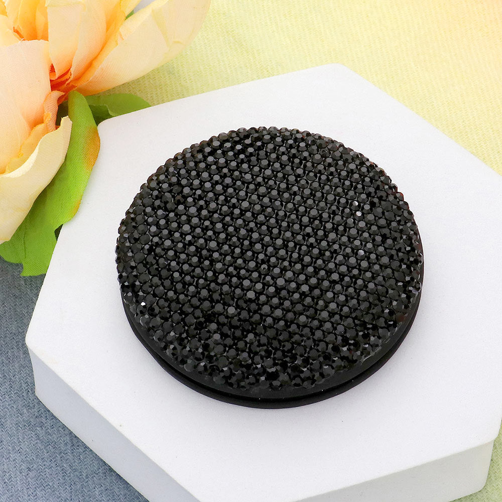Sparkly Rhinestone Round Compact Mirror with Bling - Portable Makeup Mirror for Women & Girls - Perfect for Travel, Purse, and Vanity Use