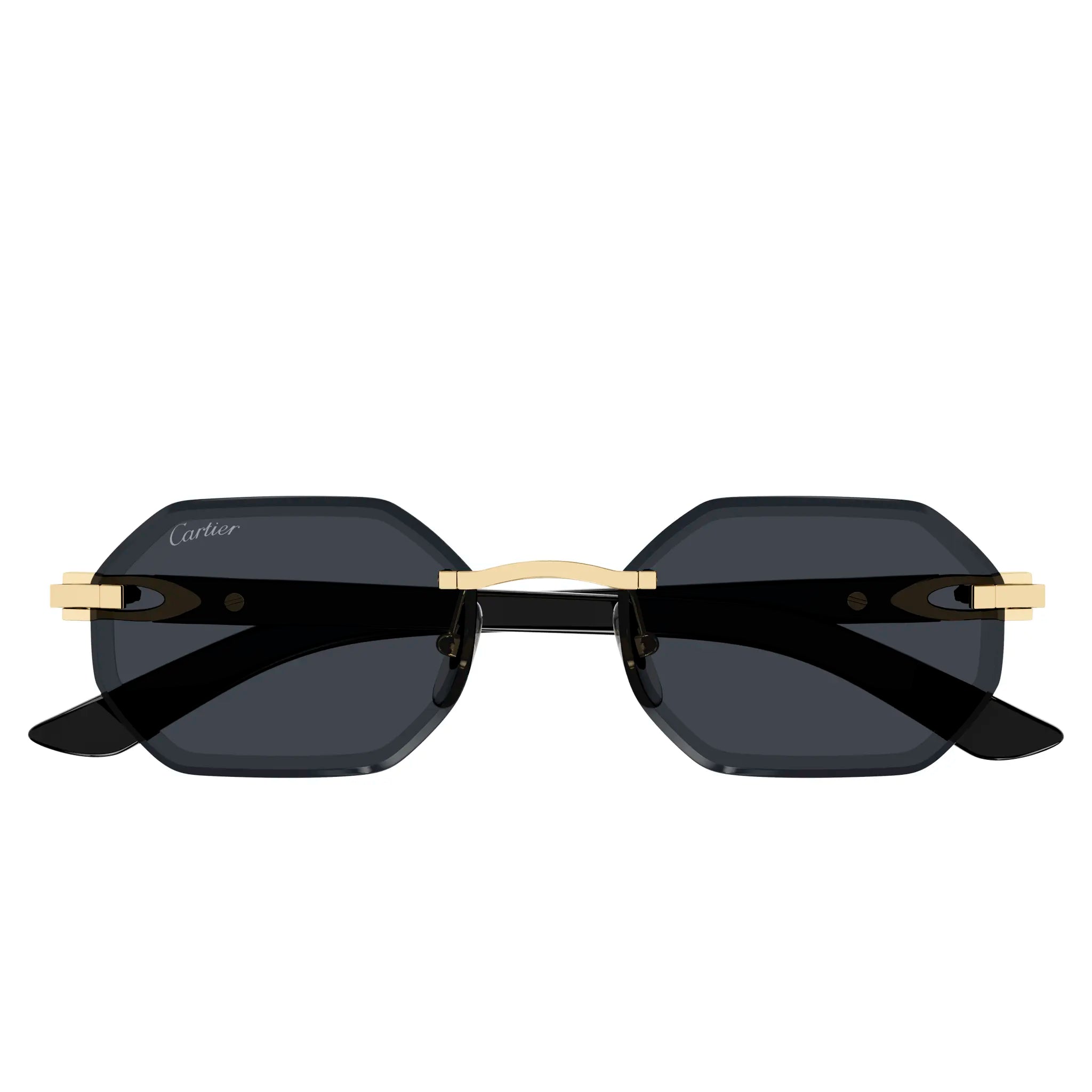 Cartier CT0439S 001 Gold Grey Rimless Sunglasses for Women & Men - Luxury Designer Eyewear - UV Protection - Perfect for Beach, Driving & Outdoor Activities