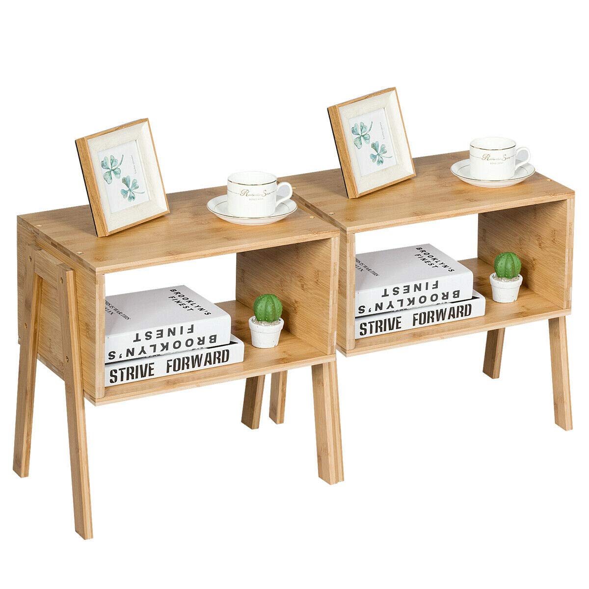 Elegant Bamboo Nightstand with Storage Shelf - Stackable Sofa Table & Bedside Table for Living Room, Bedroom, Reception Room - Set of 2 - Perfect for Small Spaces & Apartment Decor