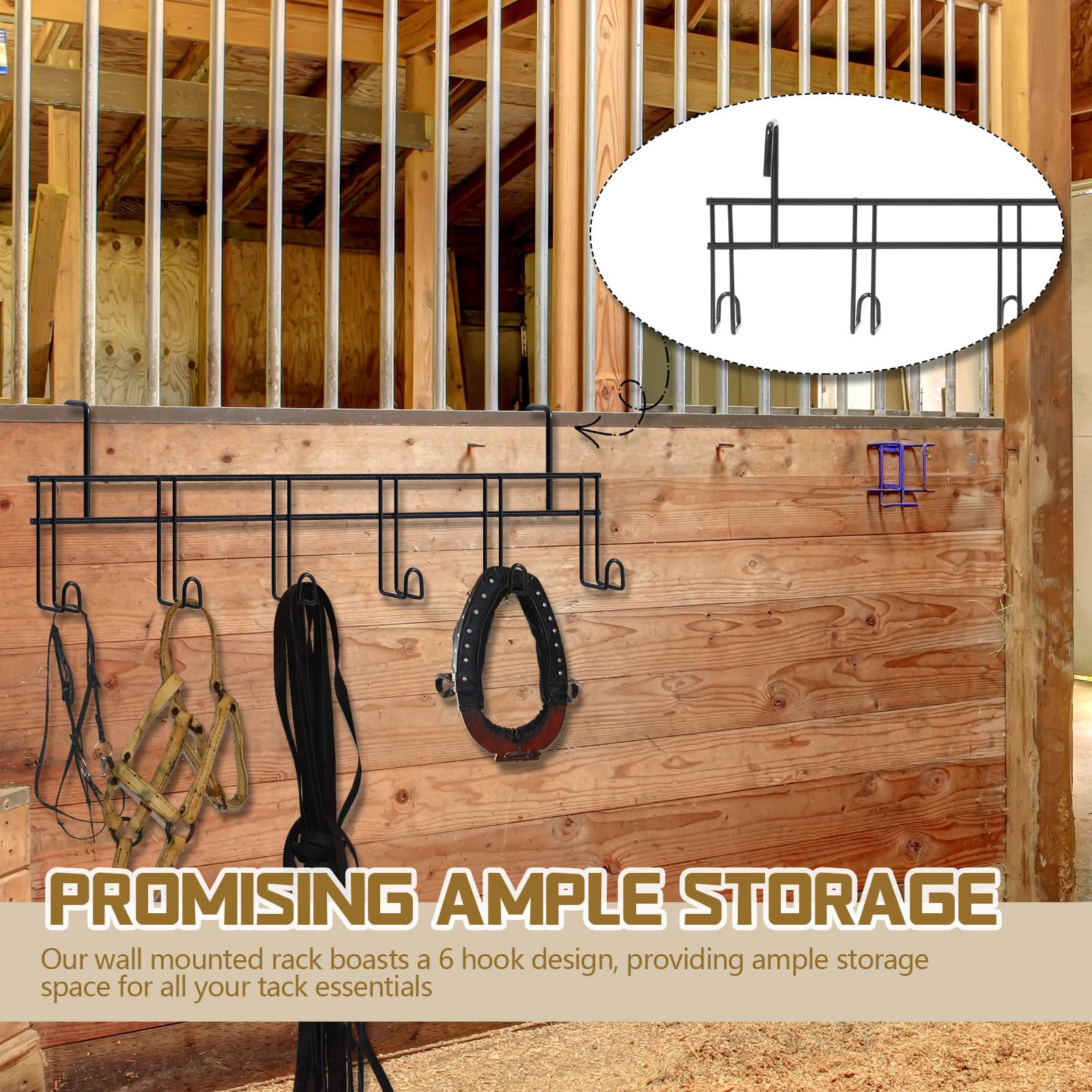 2 Pack Heavy Duty 6-Hook Metal Horse Bridle Hanger - Black Wall Mount Tack Rack for Halter, Blanket & Saddle Storage - Perfect for Stable, Barn & Equestrian Room Organization