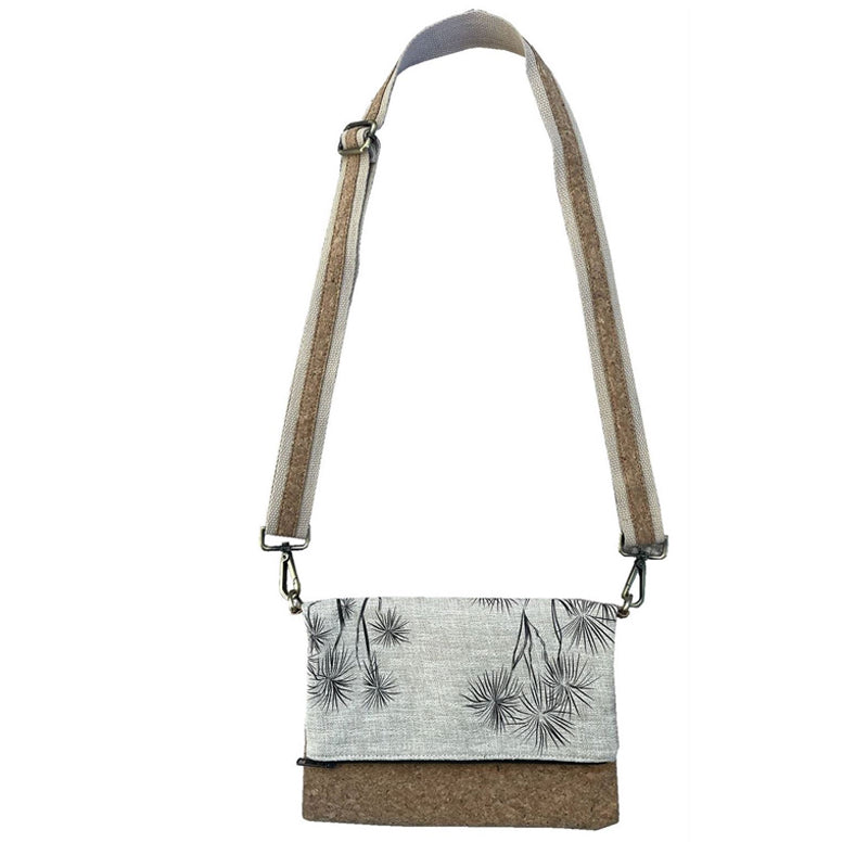 Eco-Friendly Cork Fabric Fold Over Clutch Bag - Ti Kouka Black on Natural by Jo Luping | Sustainable Vegan Handbag for Women, Perfect for Work, Travel & Evening Events