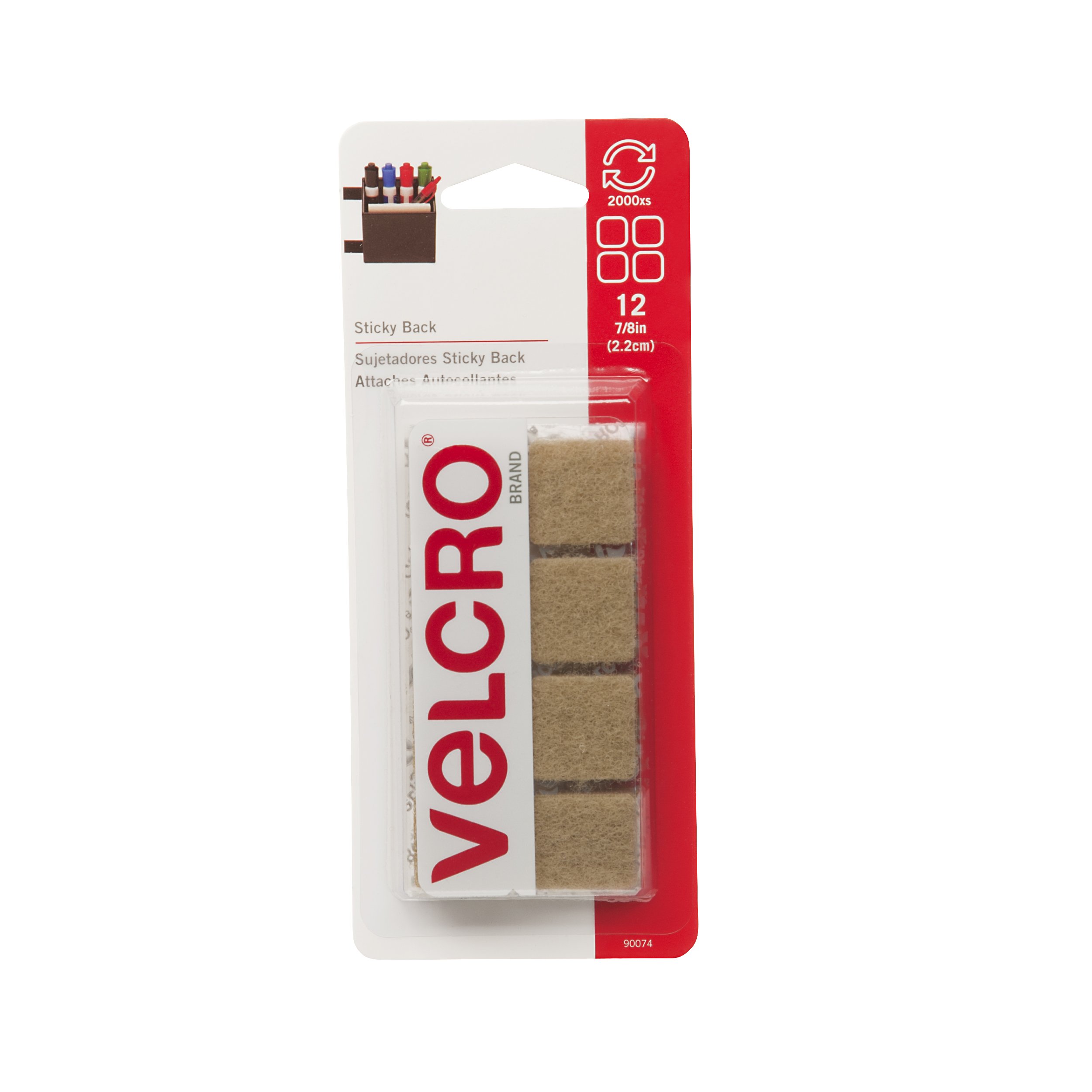 VELCRO Brand Sticky Back Hook and Loop Fasteners - 7/8 Inch Adhesive Squares, 12-Pack Beige | Strong Reusable Adhesive for Home, Office, DIY Crafts & Organizing | Perfect for Hanging Pictures, Cable Management & Wall Decor