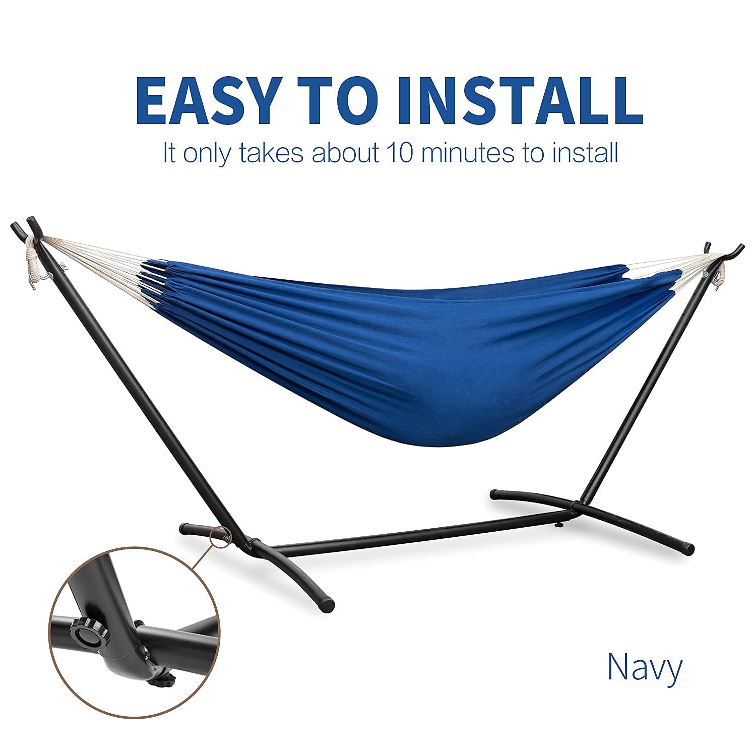 **PNAEUT Double Hammock with Space-Saving Steel Stand – 2-Person Heavy Duty 450lb Capacity for Garden, Yard, Outdoor Use – Perfect for Relaxing, Camping & Backyard Lounging (Navy Blue)**