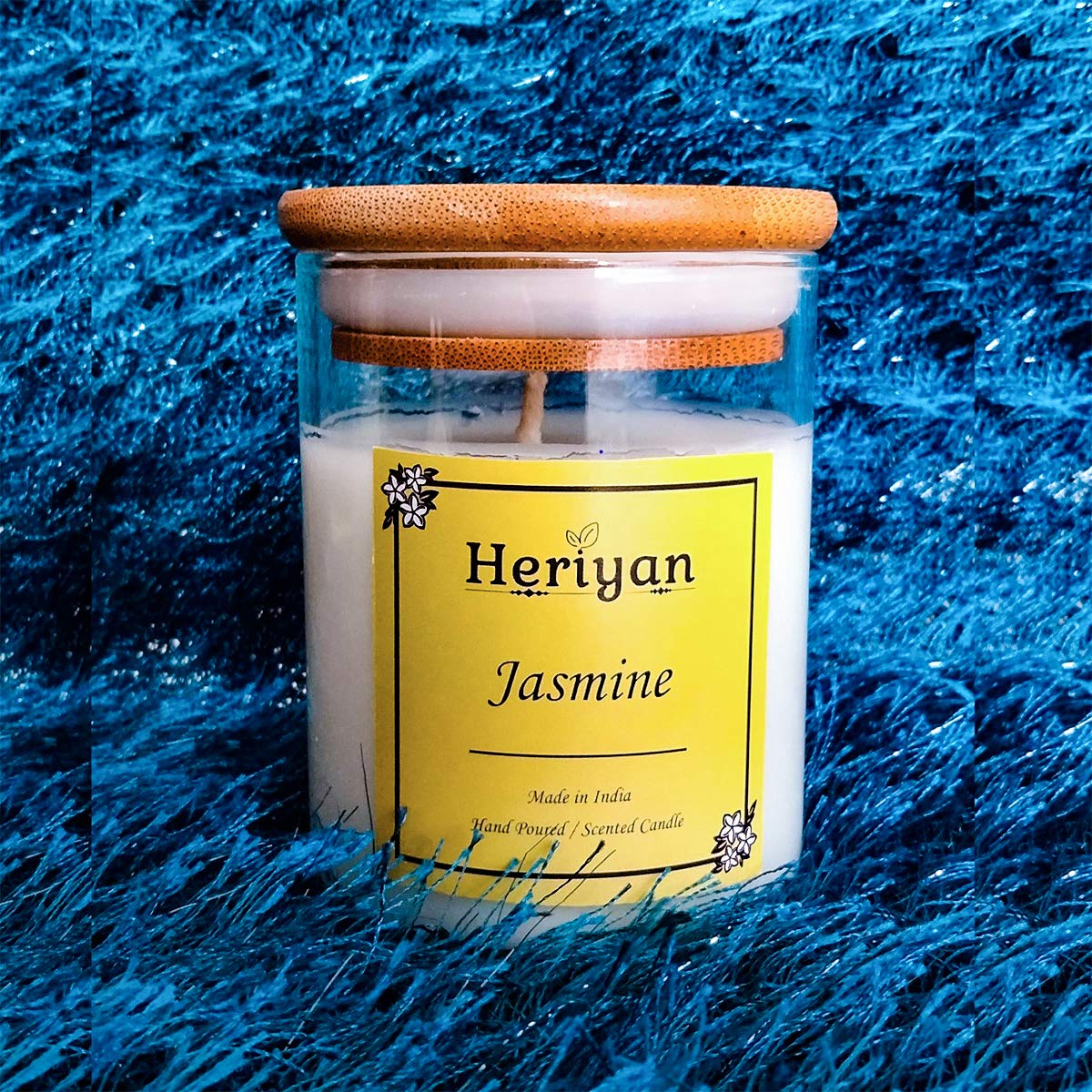 Heriyan Natural Soy Wax Scented Candle - Jasmine & Creamy White Fragrance, Long-Lasting Aromatherapy Candle for Home, Spa, Yoga and Relaxation
