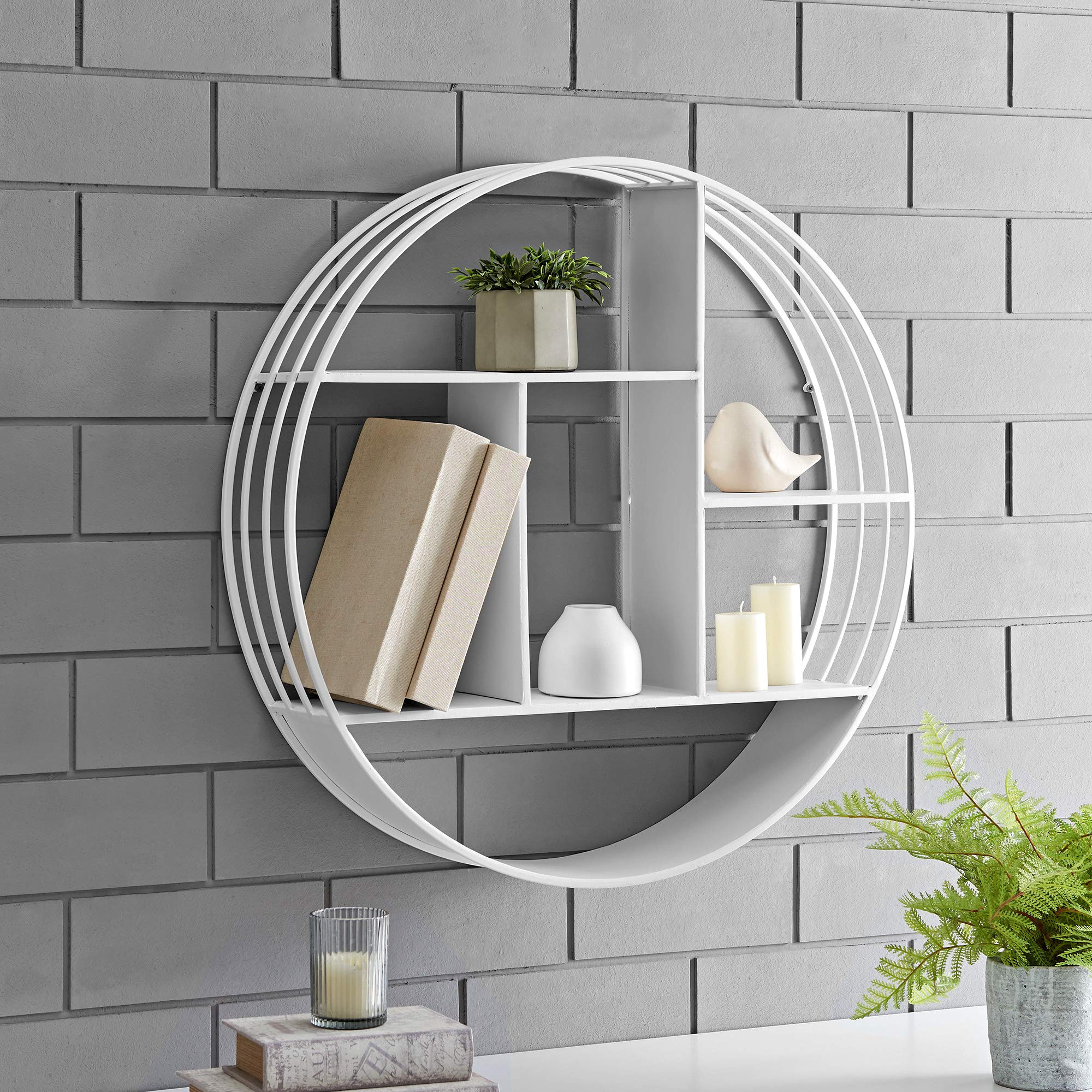 FirsTime & Co. White Brody 3-Tier Round Floating Wall Shelf - 27.5 Inch Metal Industrial Decor for Bathroom, Bedroom & Living Room - Perfect for Organizing Toiletries, Books & Displaying Decorative Items