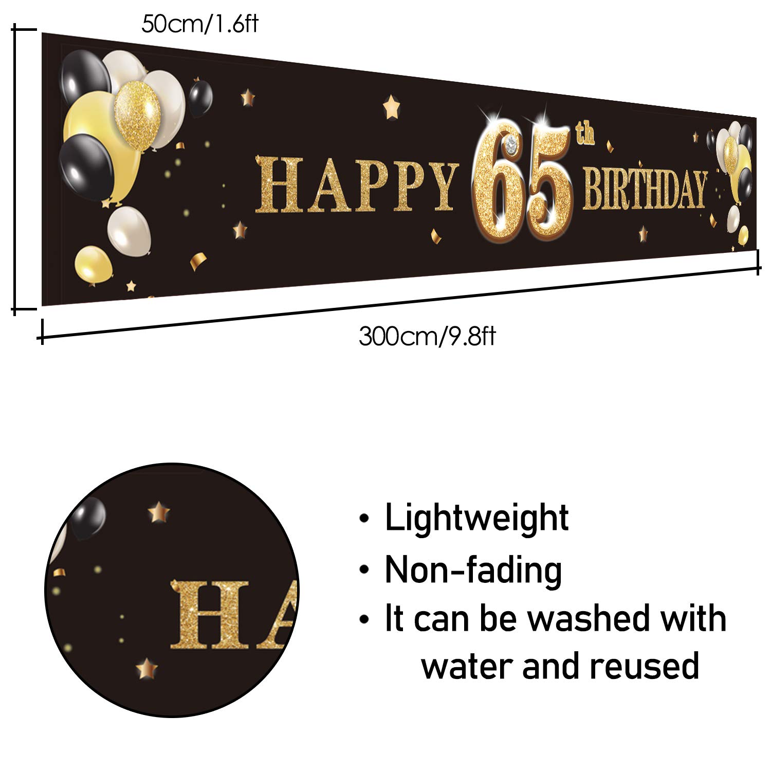 65th Birthday Backdrop Banner - Cheers to 65 Decor for Party & Photo Booth