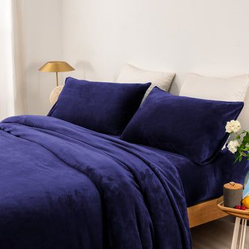 Premium Thermal Microplush Sheet Set - Double Size, Midnight Blue - Ultra Soft & Warm for Winter Nights - Perfect for Cold Weather Bedding & Cozy Home Decor