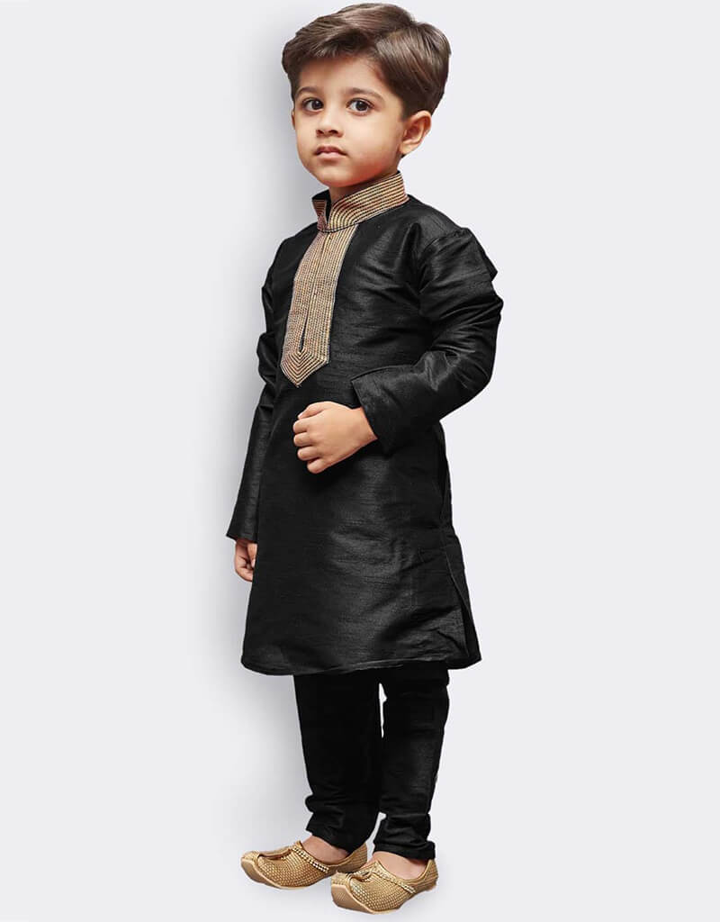 Black Kurta Pajama Set for Men - Premium Art Dupion Silk - Traditional Indian Ethnic Wear for Festivals & Weddings