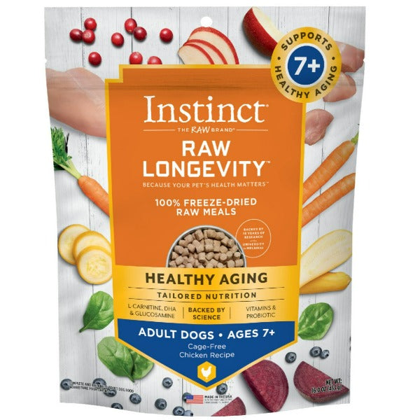 Instinct Raw Longevity Chicken Recipe 100% Freeze Dried Adult Dog Food for Senior Dogs 7+ Years - High Protein Grain Free Kibble for Healthy Aging & Joint Support - Perfect for Mealtime or Training Treats