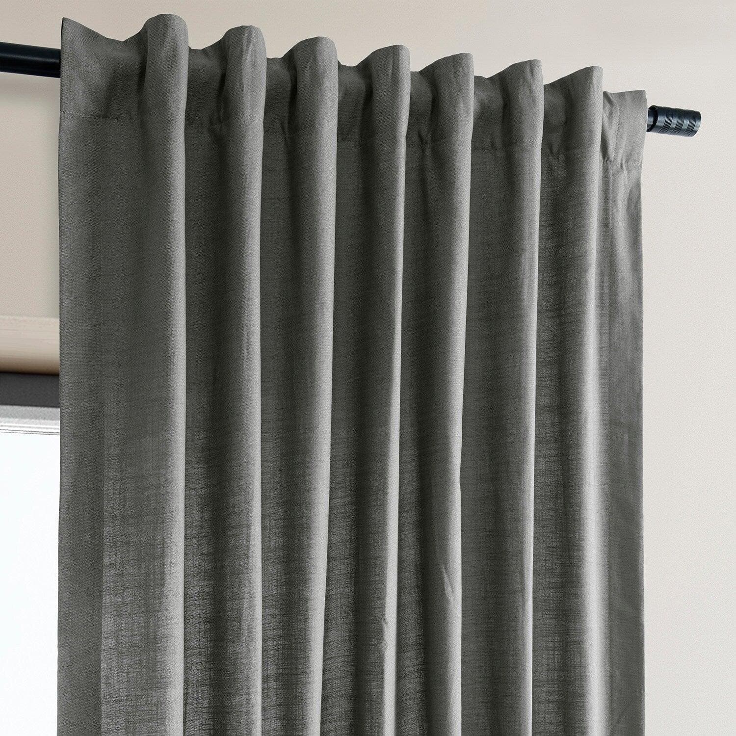 Dark Grey Dune Textured Cotton Curtains - Set of 2 Panels for Living Room, Bedroom & Home Decor | Blackout Window Treatments for Privacy & Light Control