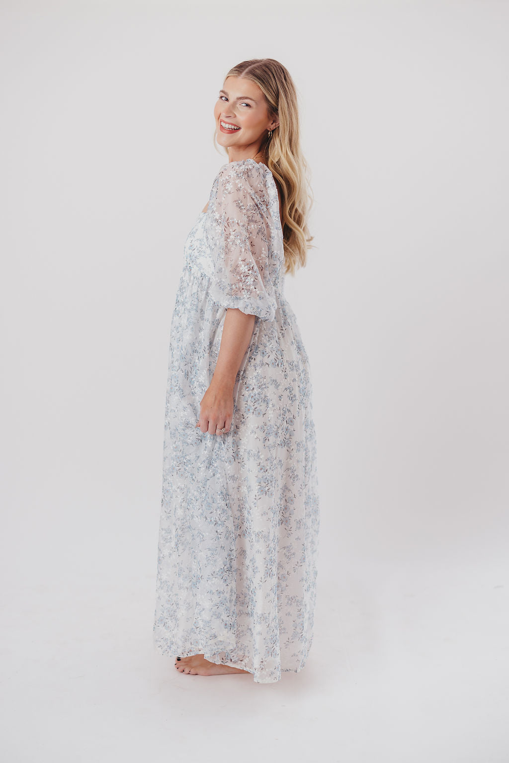 Blue and White Smocked Maxi Dress for Women - Bump Friendly Maternity & Inclusive Sizing (S-3XL) | Perfect for Beach Vacations, Summer Weddings & Casual Outings