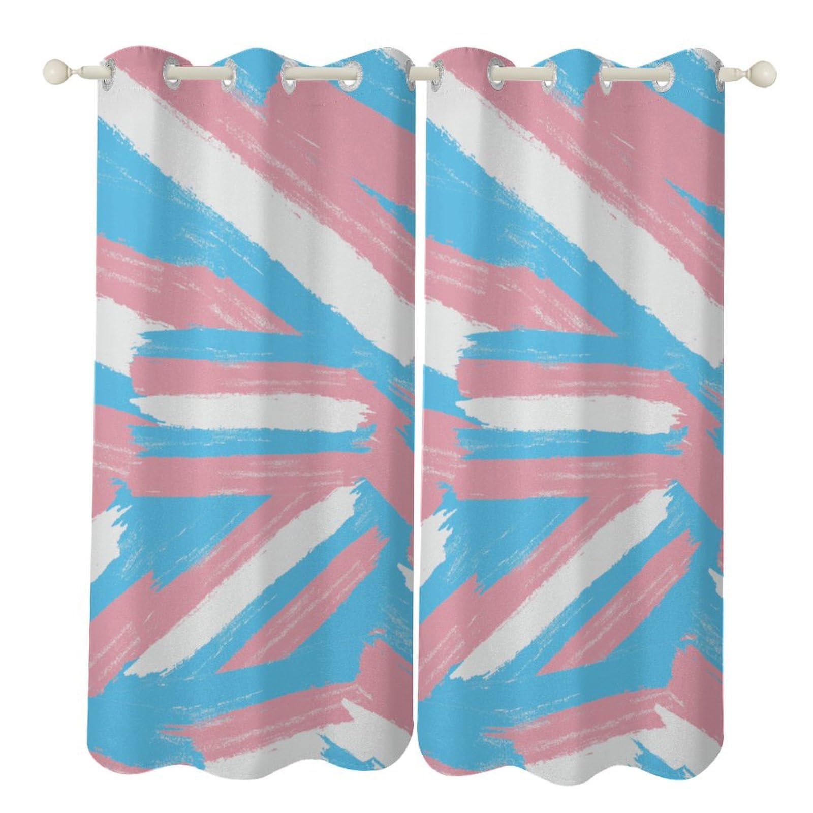 Funny Transgender Pride Flag Blackout Curtains - 2 Panels with Grommets, 72-84 Inch Darkening Window Drapes for Bedroom & Living Room | Perfect for LGBTQ+ Support, Room Decor & Light Blocking