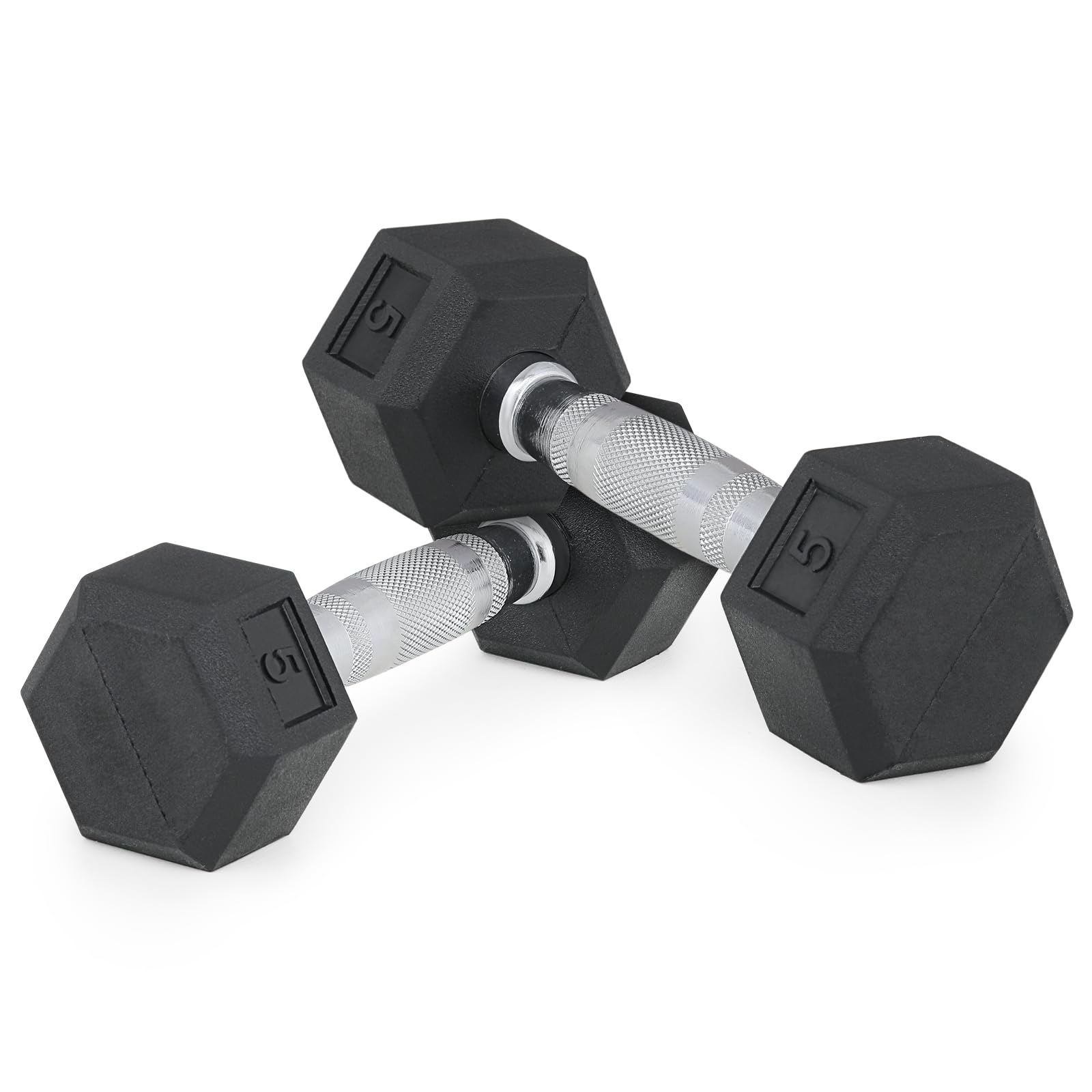 Hex Dumbbell Set - 5-25 lbs Rubber Coated Cast Iron Weights with Anti-Slip Grip for Home Gym, Strength Training & CrossFit Workouts