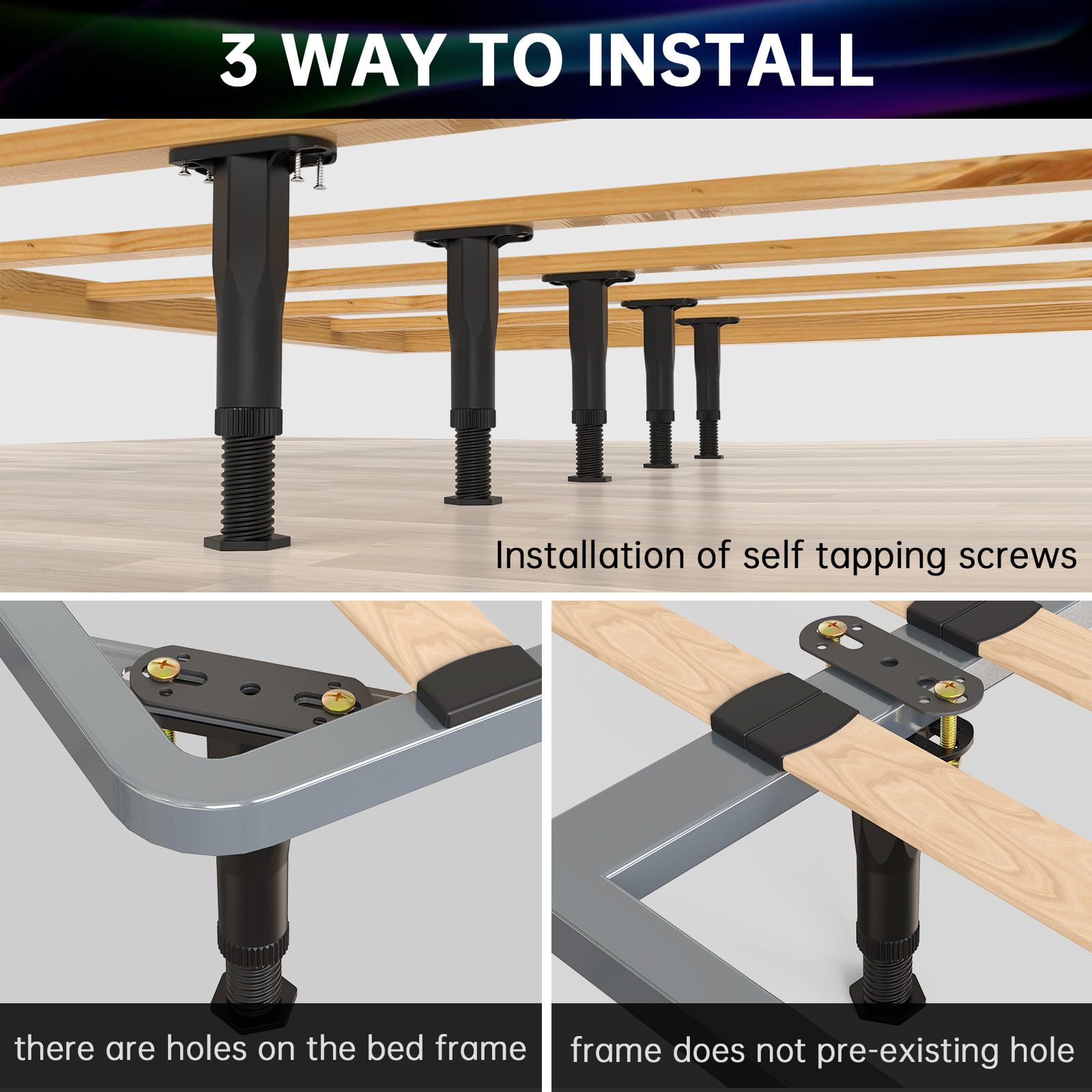4 PCS Adjustable Height Bed Frame Center Support Legs (6.5