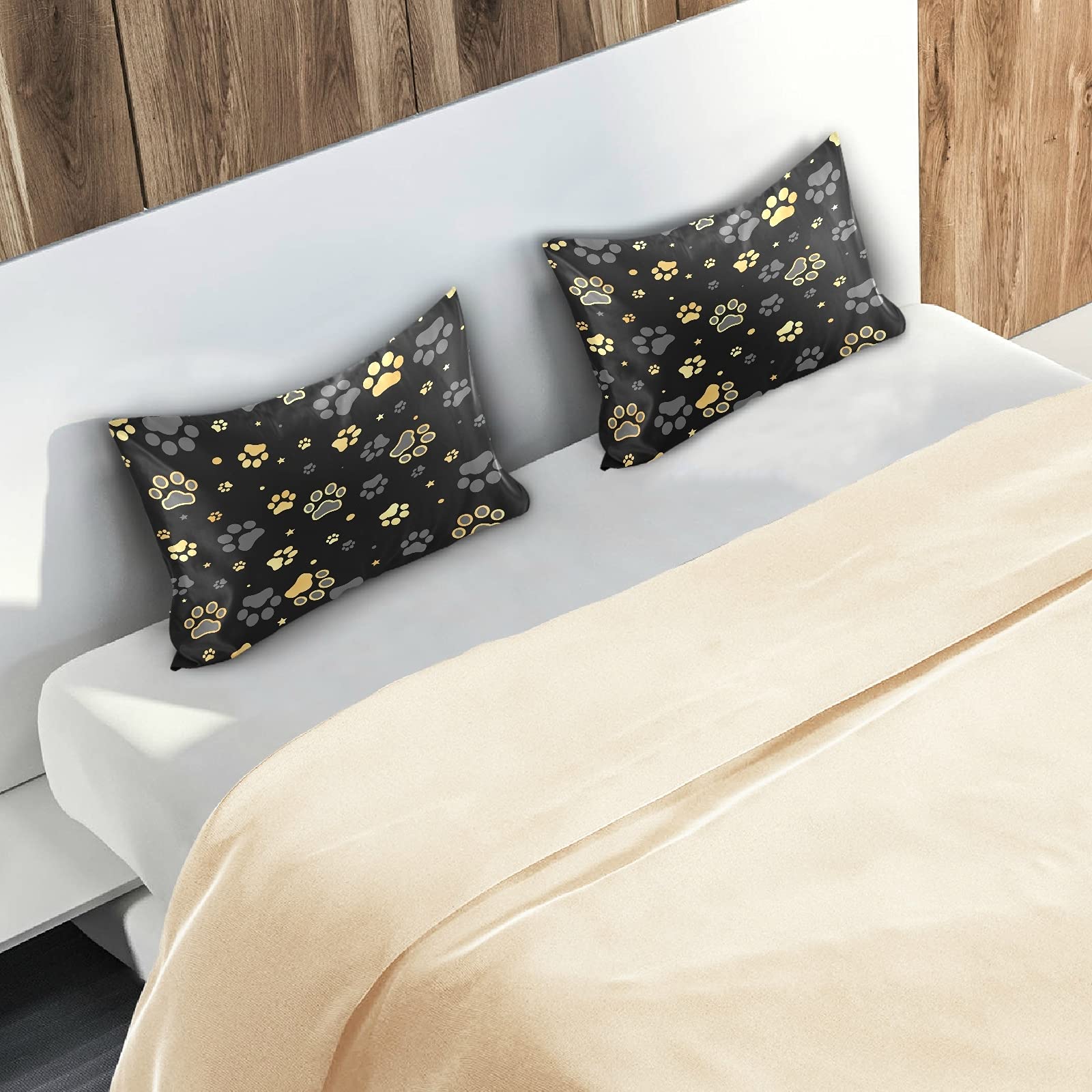 Silk Satin Pillowcase 20x40 - Soft Paw Print for Hair & Skin Care - King Size for Bed & Sofa
