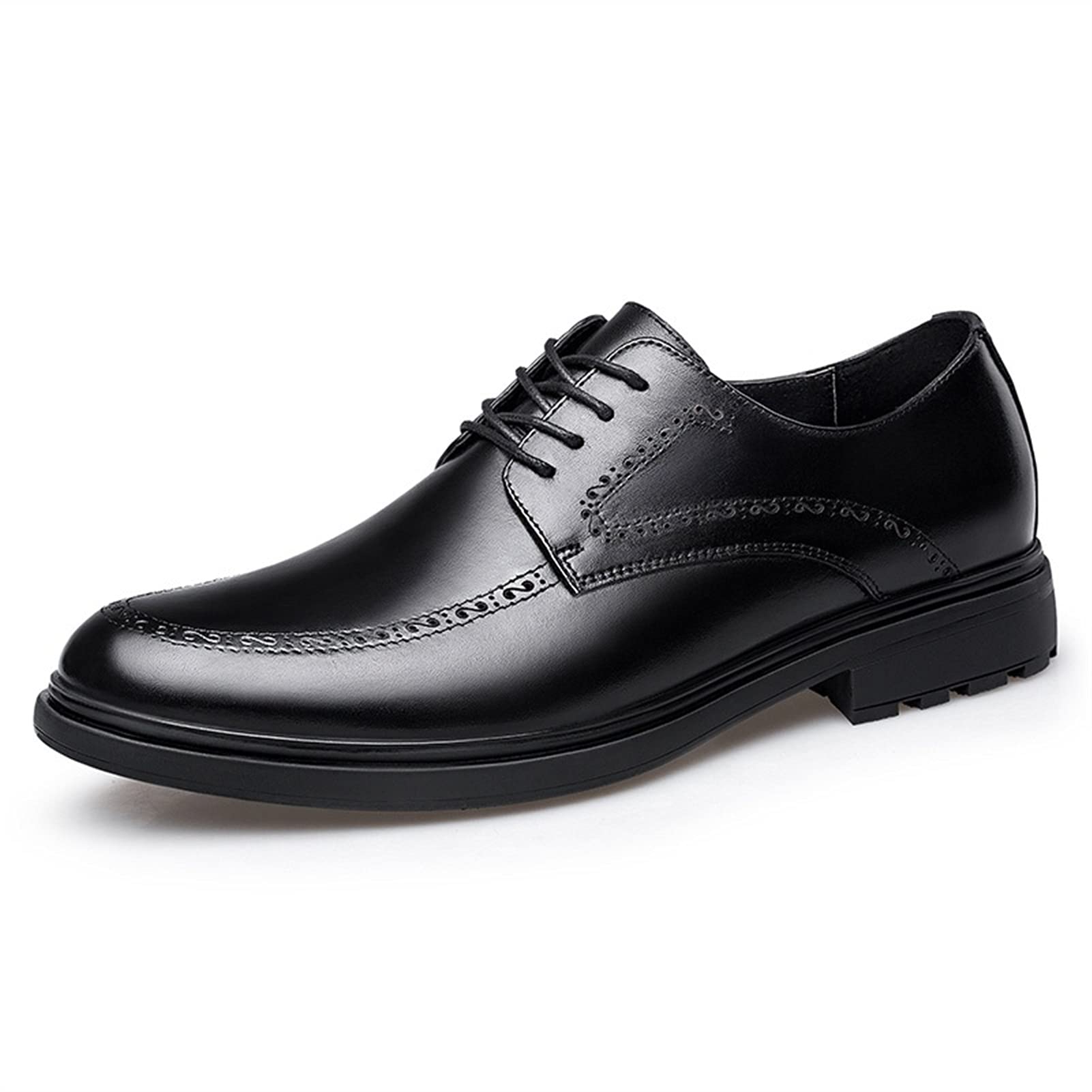 Premium Men's Leather Dress Shoes - Oxford Lace-Up Derby Shoes with Round Apron Toe | Non-Slip Sole | Classic Formal & Business Attire | Perfect for Office, Weddings & Special Occasions