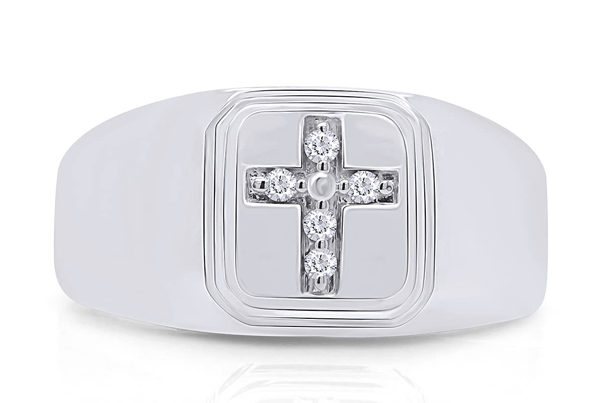 14K Gold Over Sterling Silver AFFY White Natural Diamond Cross Band Ring (0.05 Cttw) - Elegant Religious Jewelry for Women, Perfect for Gifts, Weddings & Everyday Wear