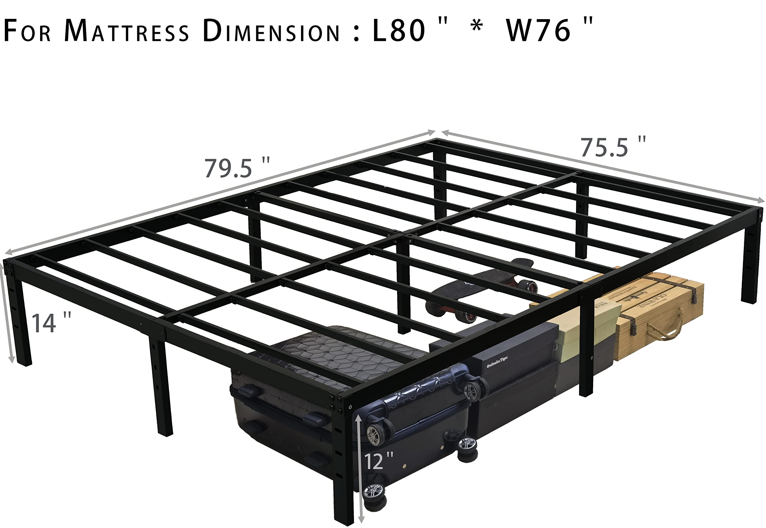 14 Inch King Size Bed Frame - Heavy Duty Steel Slat Support for 3500 lbs, Noise-Free Metal Platform Bed with Easy Assembly, No Box Spring Required - Perfect for Master Bedroom, Guest Room & Dorm (Black)