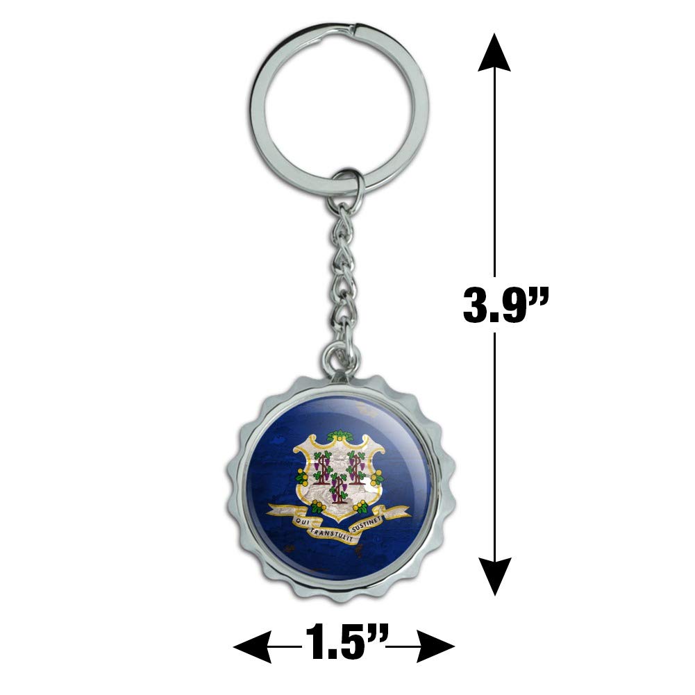Vintage Rustic Connecticut State Flag Keychain - Distressed USA Design, Chrome Plated Metal Bottle Opener with Pop Top Cap - Perfect for Home Bars, Camping, Travel & Collectors Gift