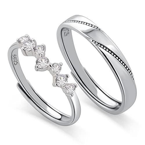 Meissa Sterling Silver Adjustable Couple Rings Set - Personalized Wedding, Engagement & Anniversary Rings for Men & Women - Open Back Design for Comfort - Perfect for Proposals, Vows & Romantic Gifts (Set of 2)
