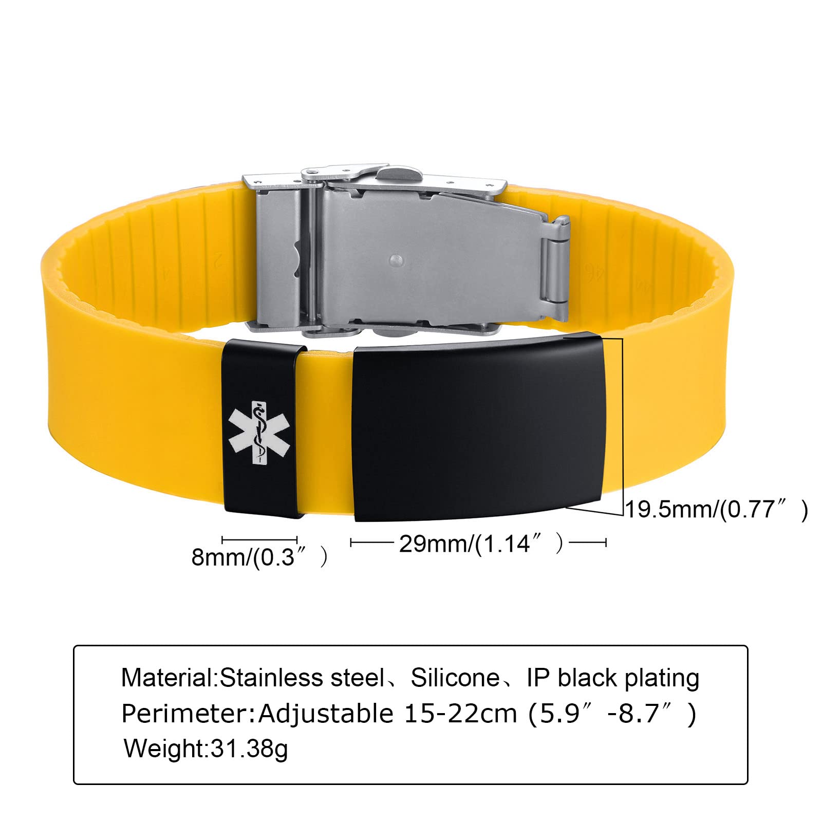 VNOX Medical Alert Bracelets for Men & Women - Custom Engraved Stainless Steel Sport Medical ID Bracelet for Emergency Health Conditions - Perfect for Running, Hiking & Daily Wear