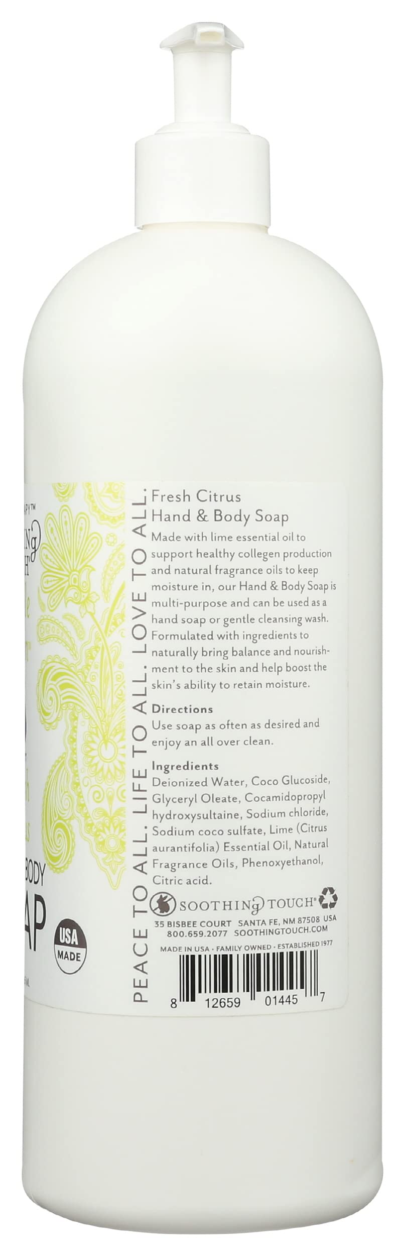 Soothing Touch Fresh Citrus Hand and Body Soap - 32 oz Pump Bottle | Moisturizing & Antibacterial | Perfect for Bathroom, Kitchen & Gym Use